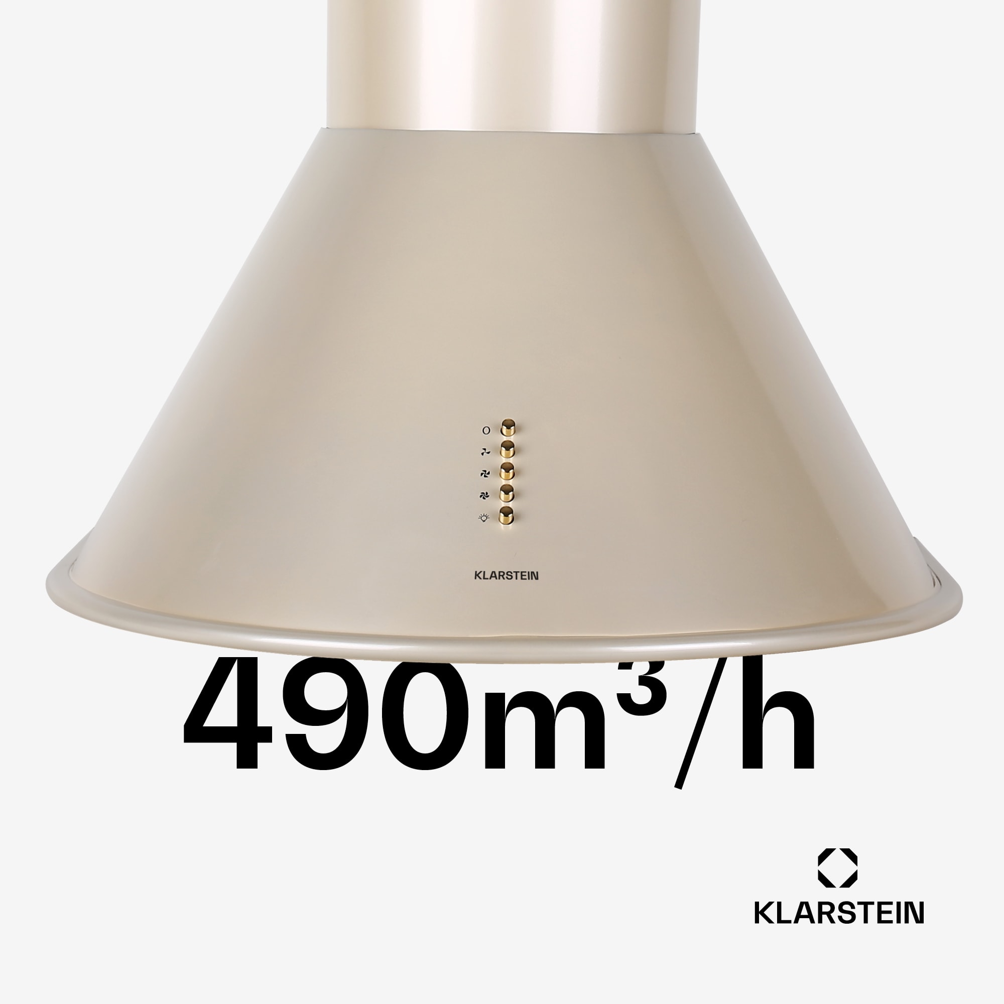 Klarstein Lumio, digestor, 60 cm, komínový, 352 m³/h, retro dizajn, nehrdzavejúca oceľ, champagne – Obrázok 4