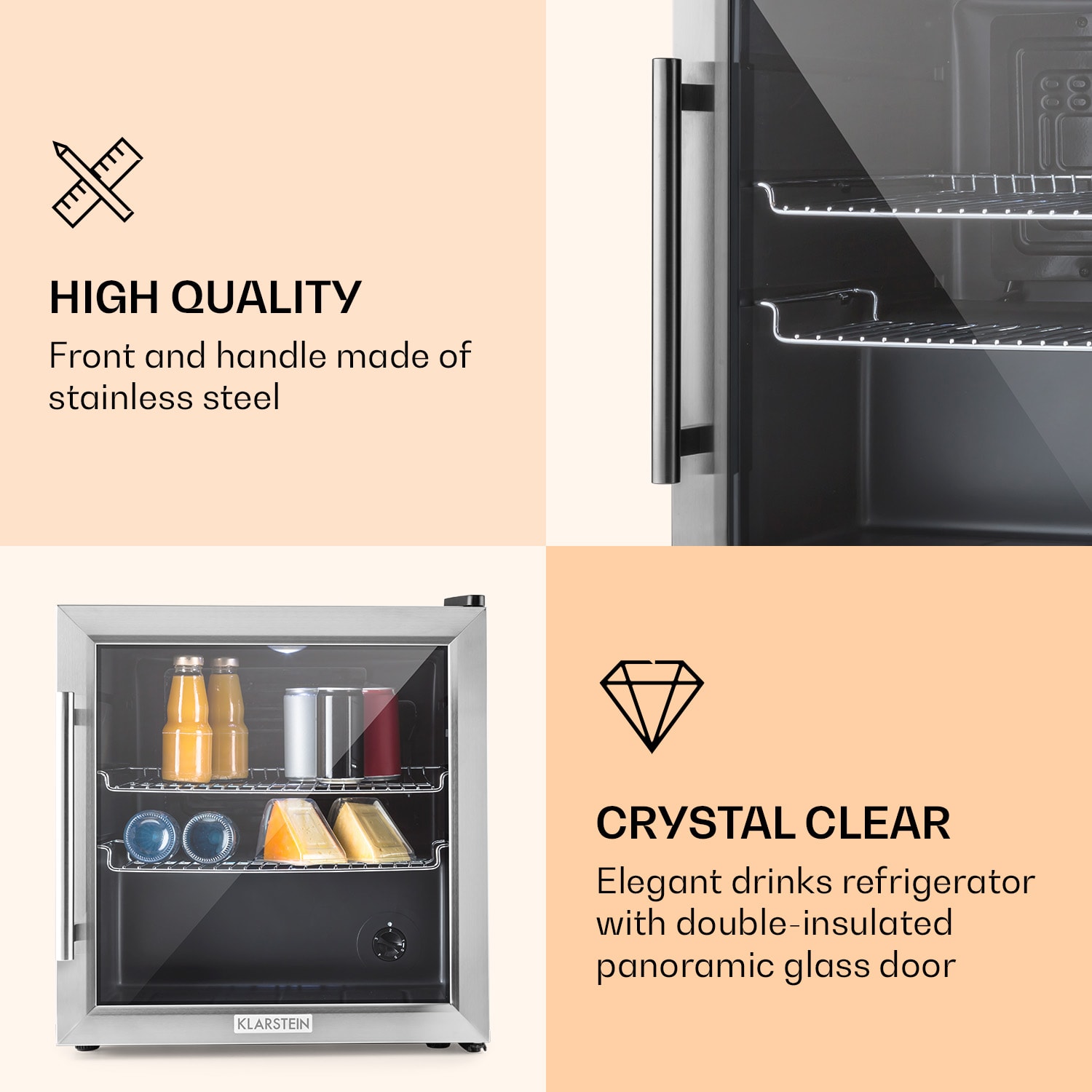 Klarstein Beersafe L, chladnička, 47 l, energet. trieda E, sklenené dvere, nehrdzavejúca oceľ – Obrázok 2
