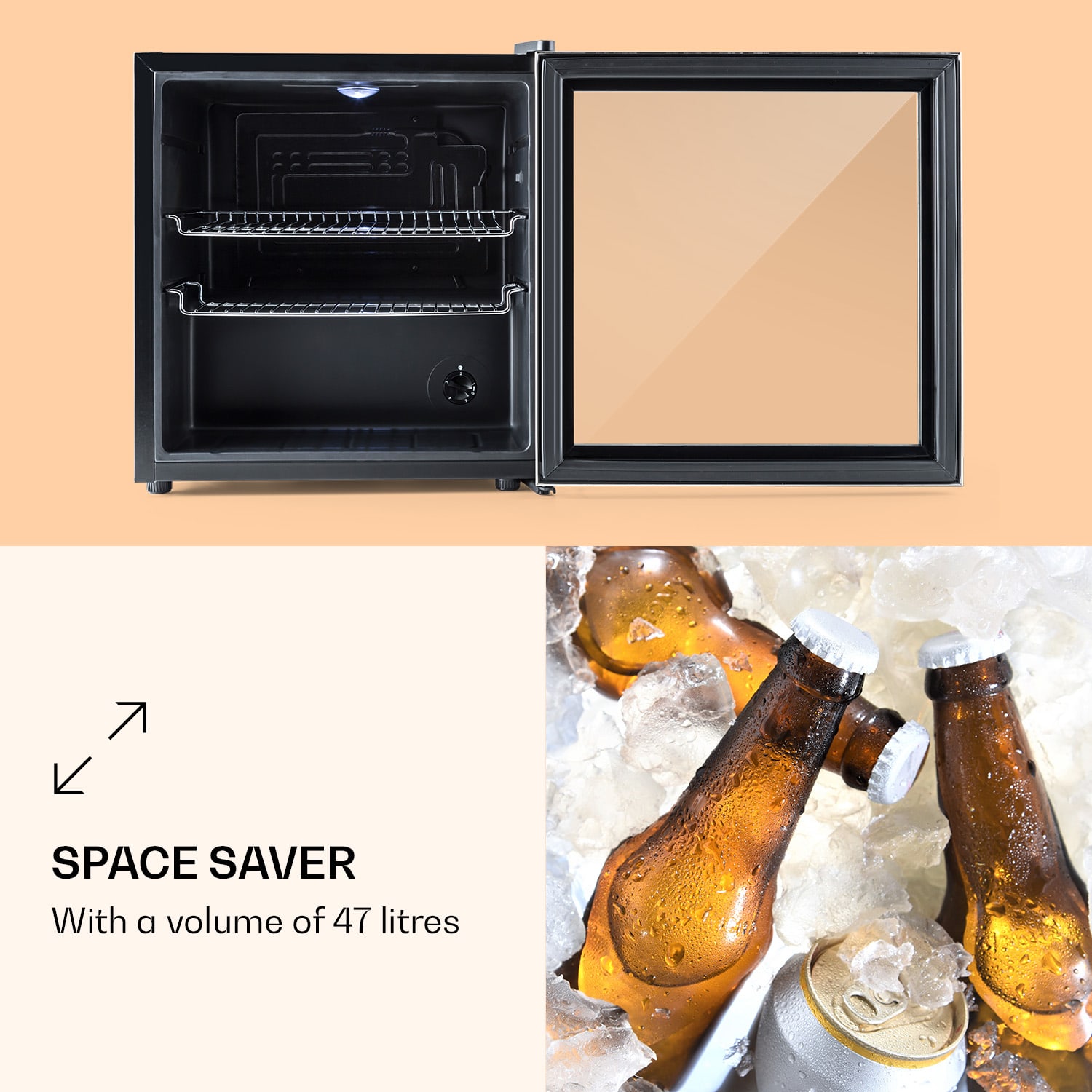 Klarstein Beersafe L, chladnička, 47 l, energet. trieda E, sklenené dvere, nehrdzavejúca oceľ – Obrázok 4