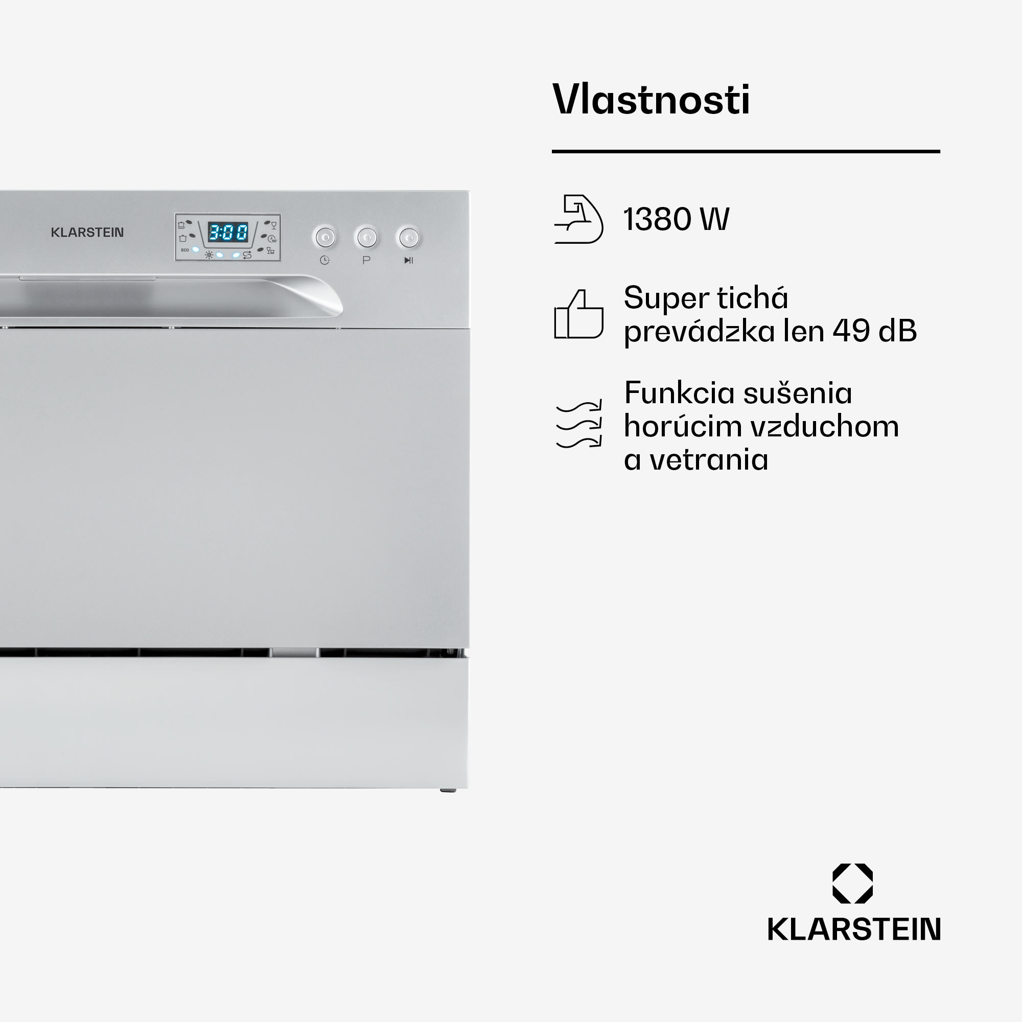Klarstein Amazonia 6, umývačka riadu, 1380 W, na 6 súprav riadu, energet. trieda F, 49 dB, tlačidlové ovládanie – Obrázok 2