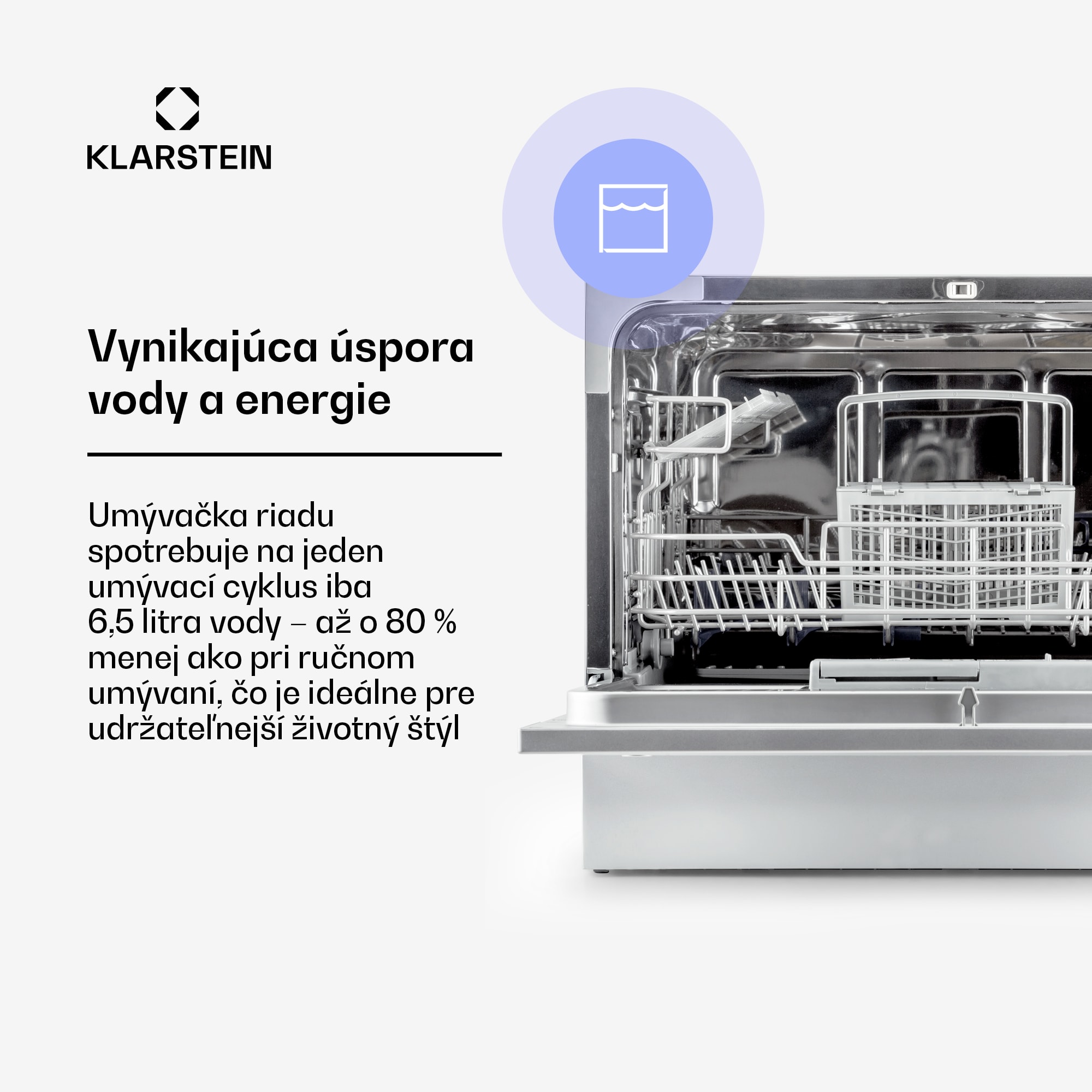 Klarstein Amazonia 6, umývačka riadu, 1380 W, na 6 súprav riadu, energet. trieda F, 49 dB, tlačidlové ovládanie – Obrázok 5