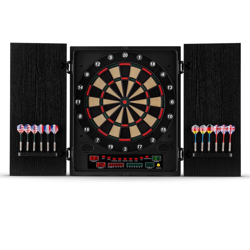 KLARFIT Dartchamp, čierny, elektronický terč so šípkami a dvierkami – Obrázok 2