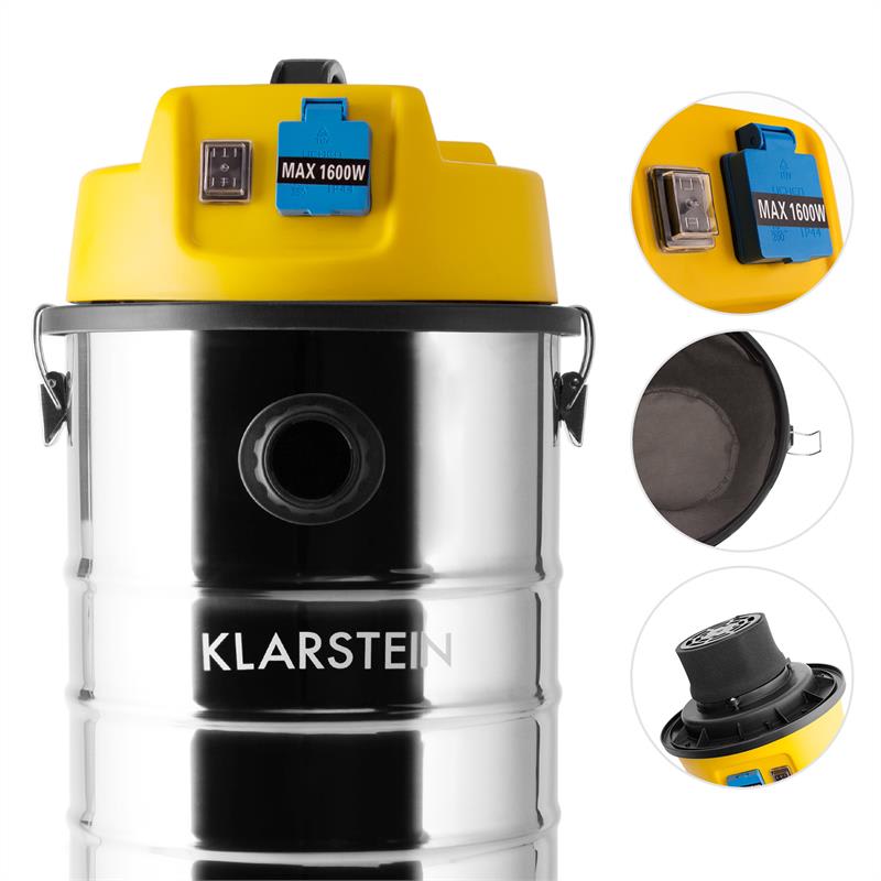 Klarstein Čistička na mokré a suché vysávanie do čistých priestorov, priemyselný vysávač 1400W 30l, zásuvka – Obrázok 2
