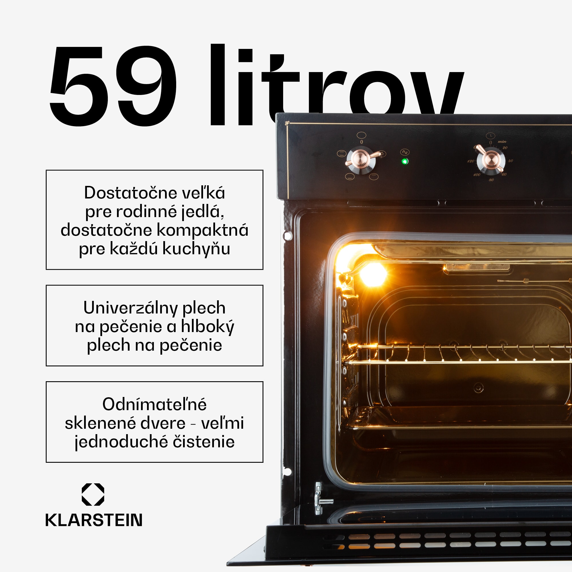 Klarstein Vilhelmine, vstavaná rúra, 59 l, energet. trieda A, čierna – Obrázok 3