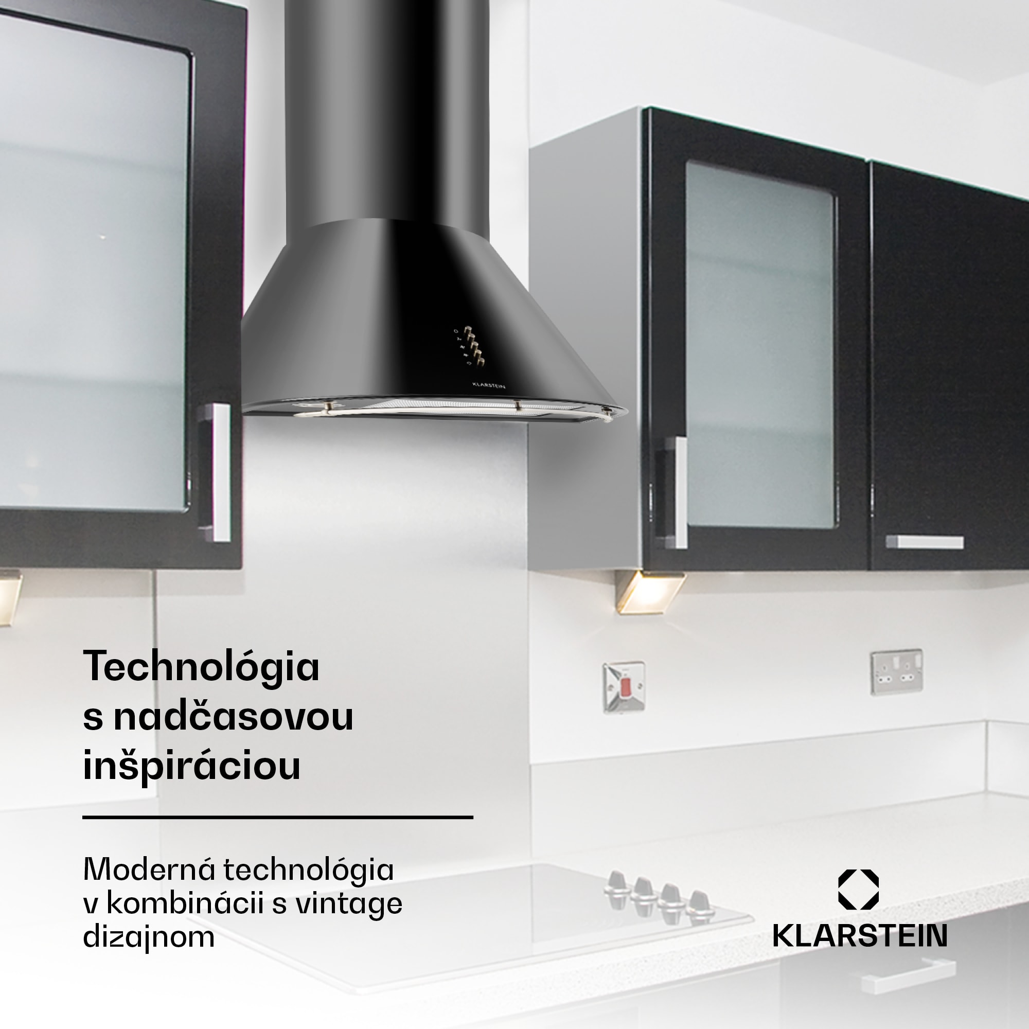 Klarstein Lumio Neo, digestor, 60 cm, komínový, 615 m³/h, retro dizajn, nehrdzavejúca oceľ, čierny – Obrázok 2