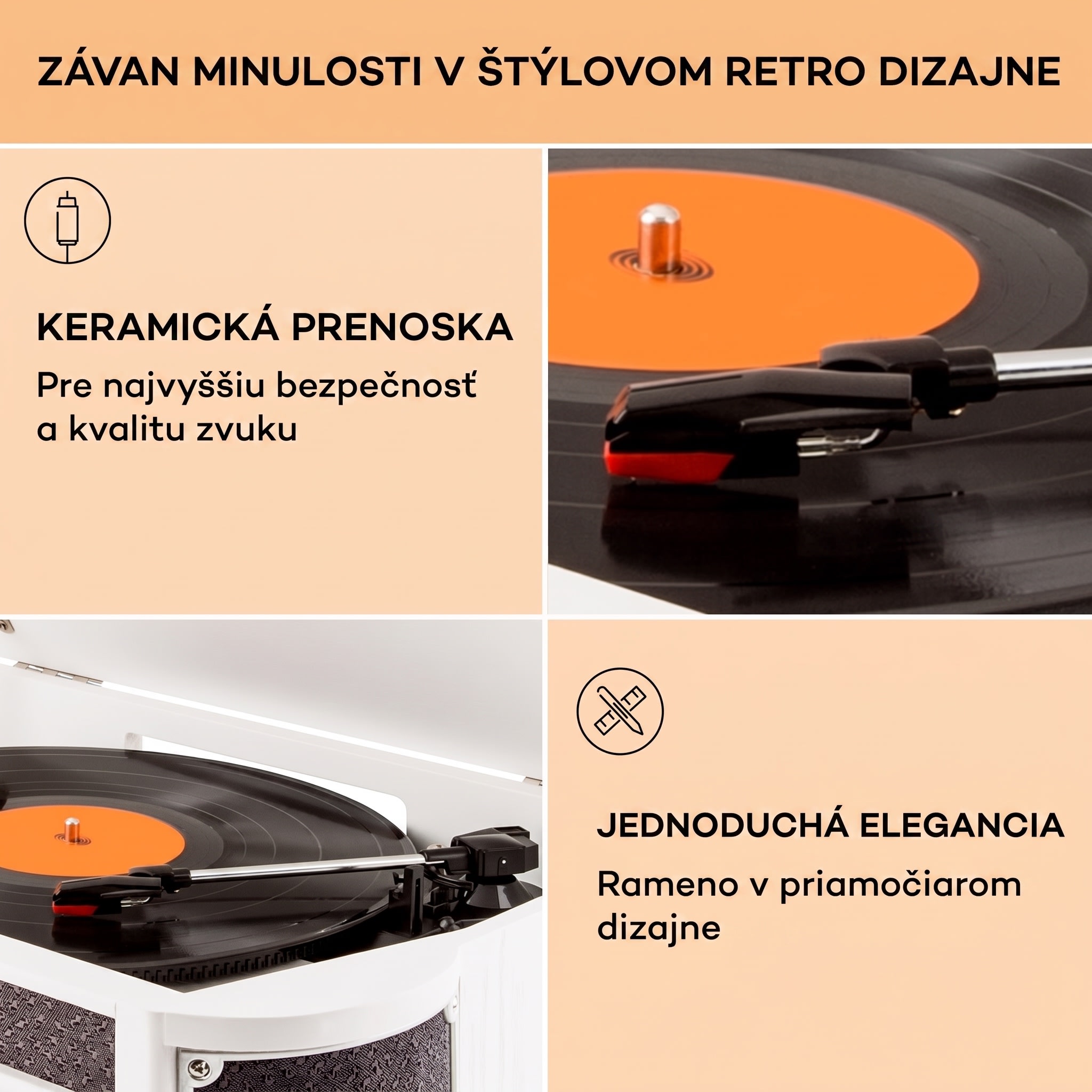 Auna Belle Epoque 1908 DAB, biely, retro stereo systém, gramofón, DAB+ – Obrázok 5