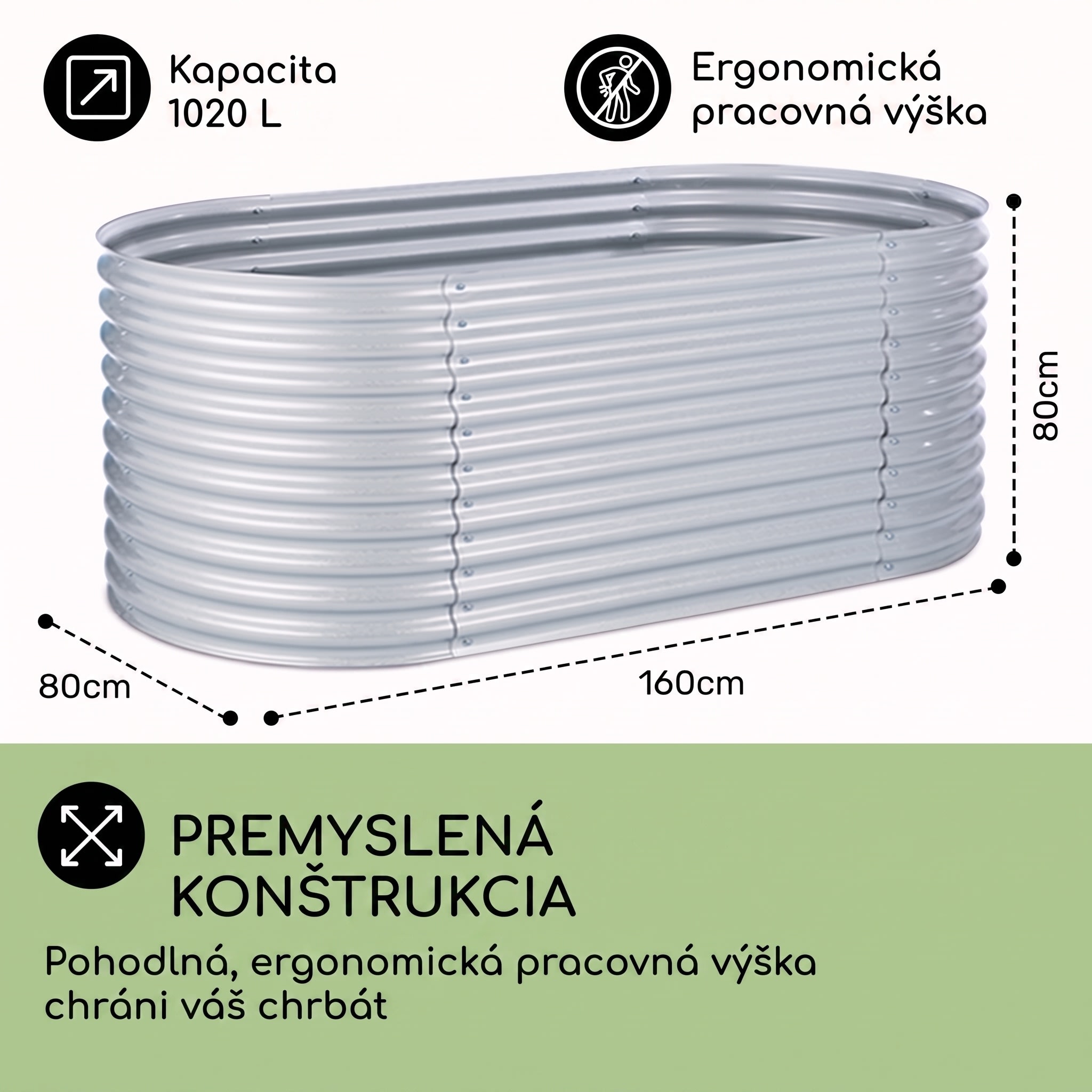 Blumfeldt High Grow, vyvýšený záhon, 1.6 m, pozinkovaný hliník, strieborný – Obrázok 3
