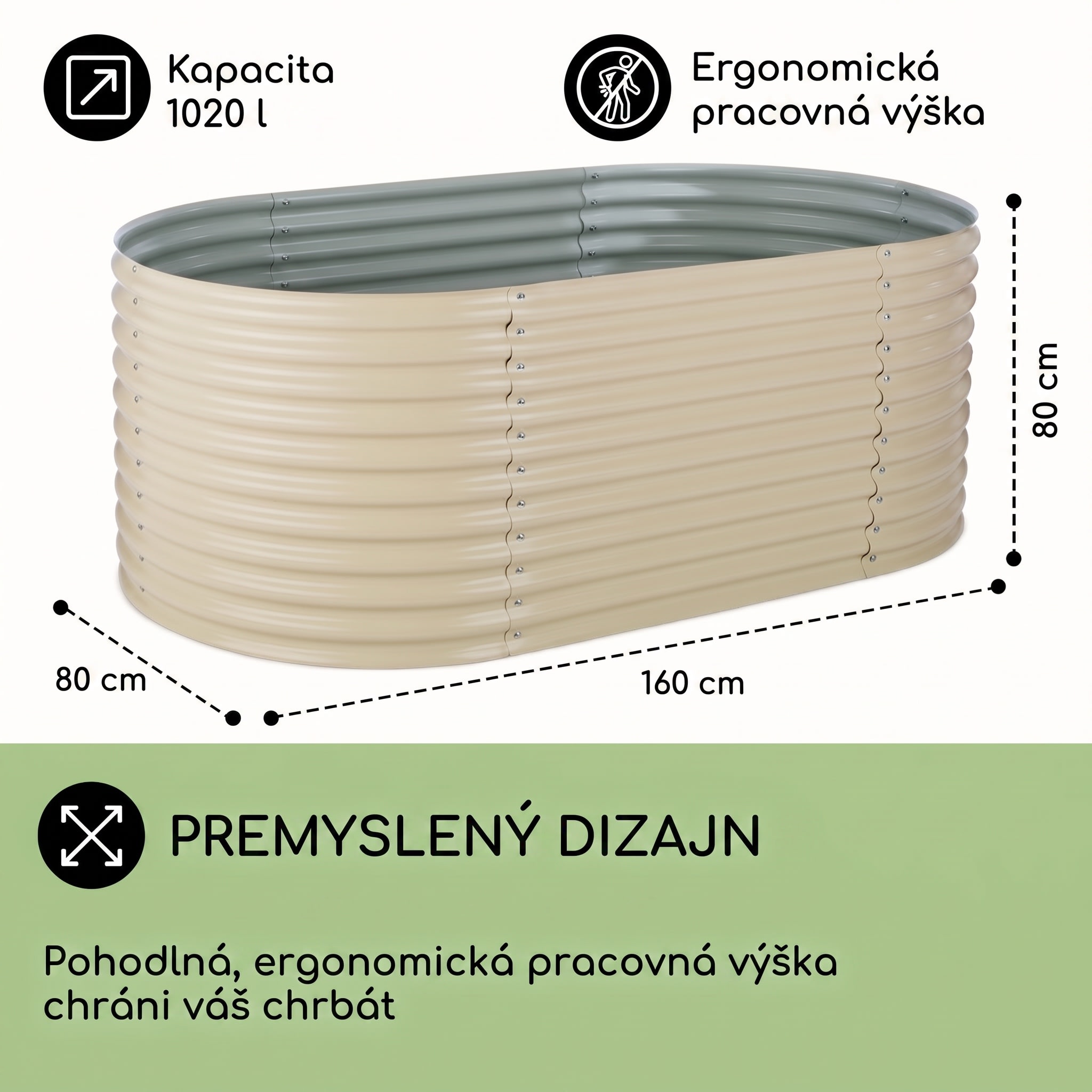 Blumfeldt High Grow, vyvýšený záhon, 1.6 m, pozinkovaný hliník, béžový – Obrázok 3