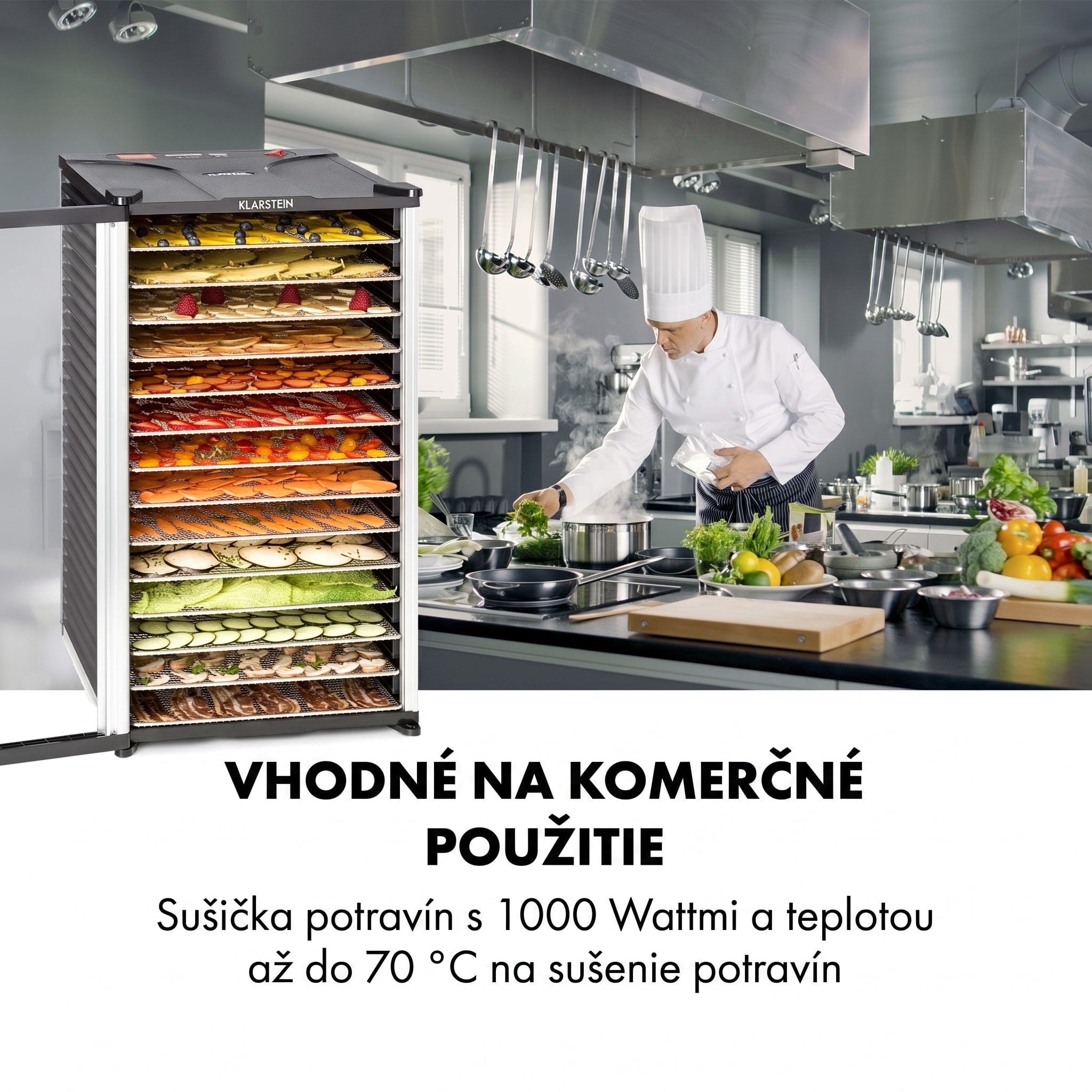 Klarstein Fruit Jerky 14, sušička ovocia, 1000 W, 30-70 °C, 14 poschodí, LCD displej – Obrázok 2