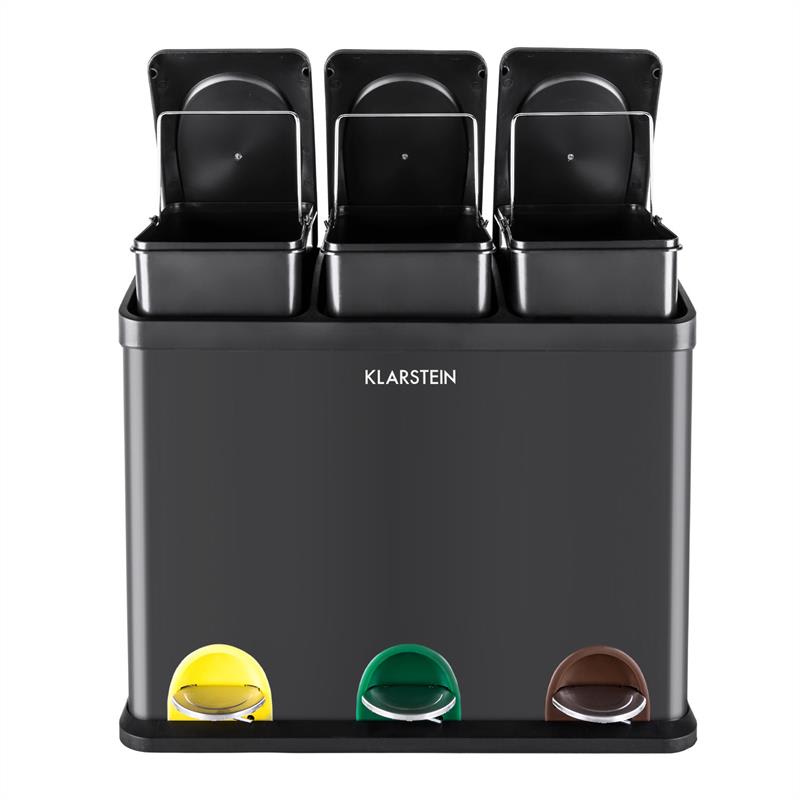 Klarstein Ökosystem odpadkový kôš nášľapný kôš triedič odpadu 45L (3x15L) čierna – Obrázok 2