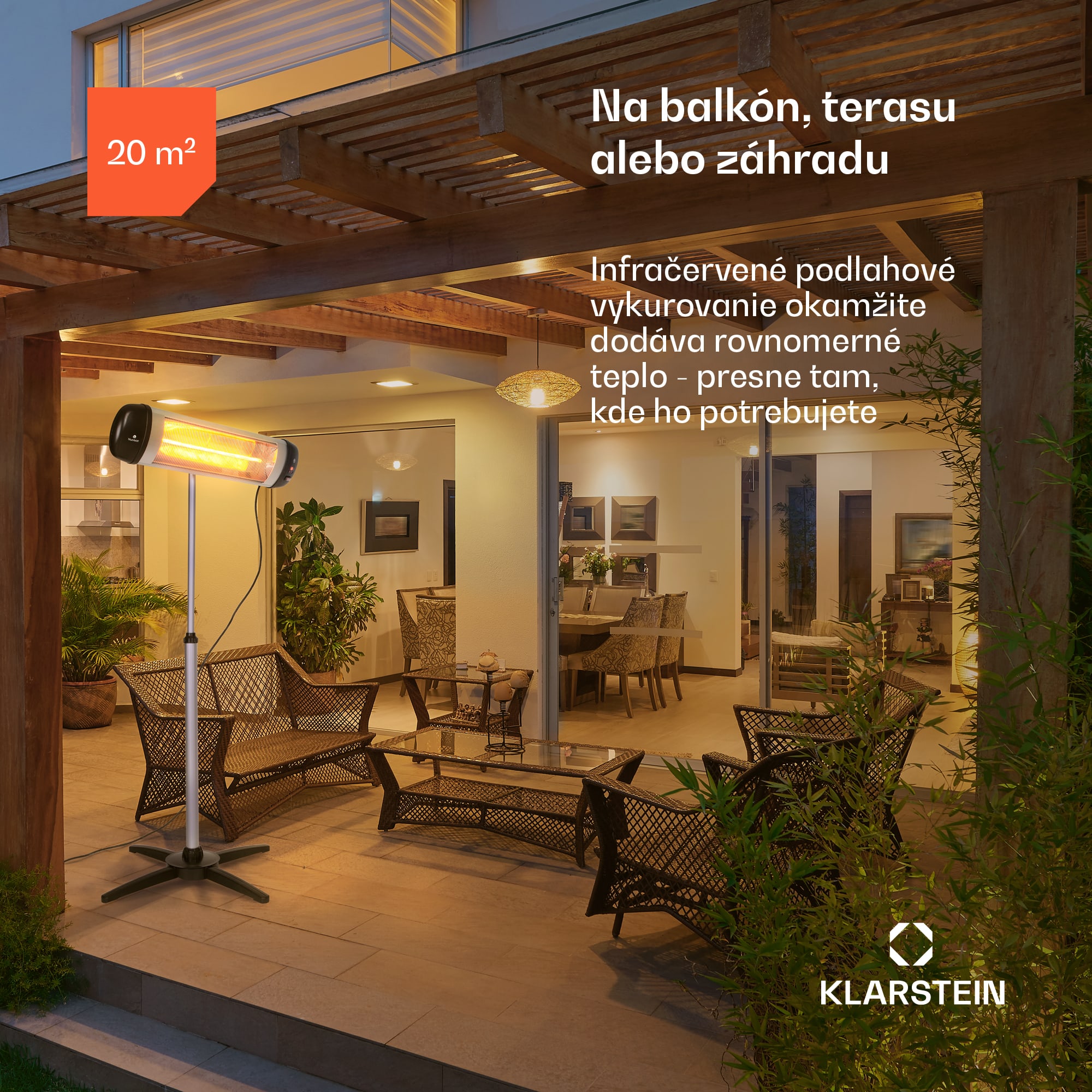 Blumfeldt Rising Sun, infračervený ohrievač, 2500 W, výškovo nastaviteľný, hliník – Obrázok 2