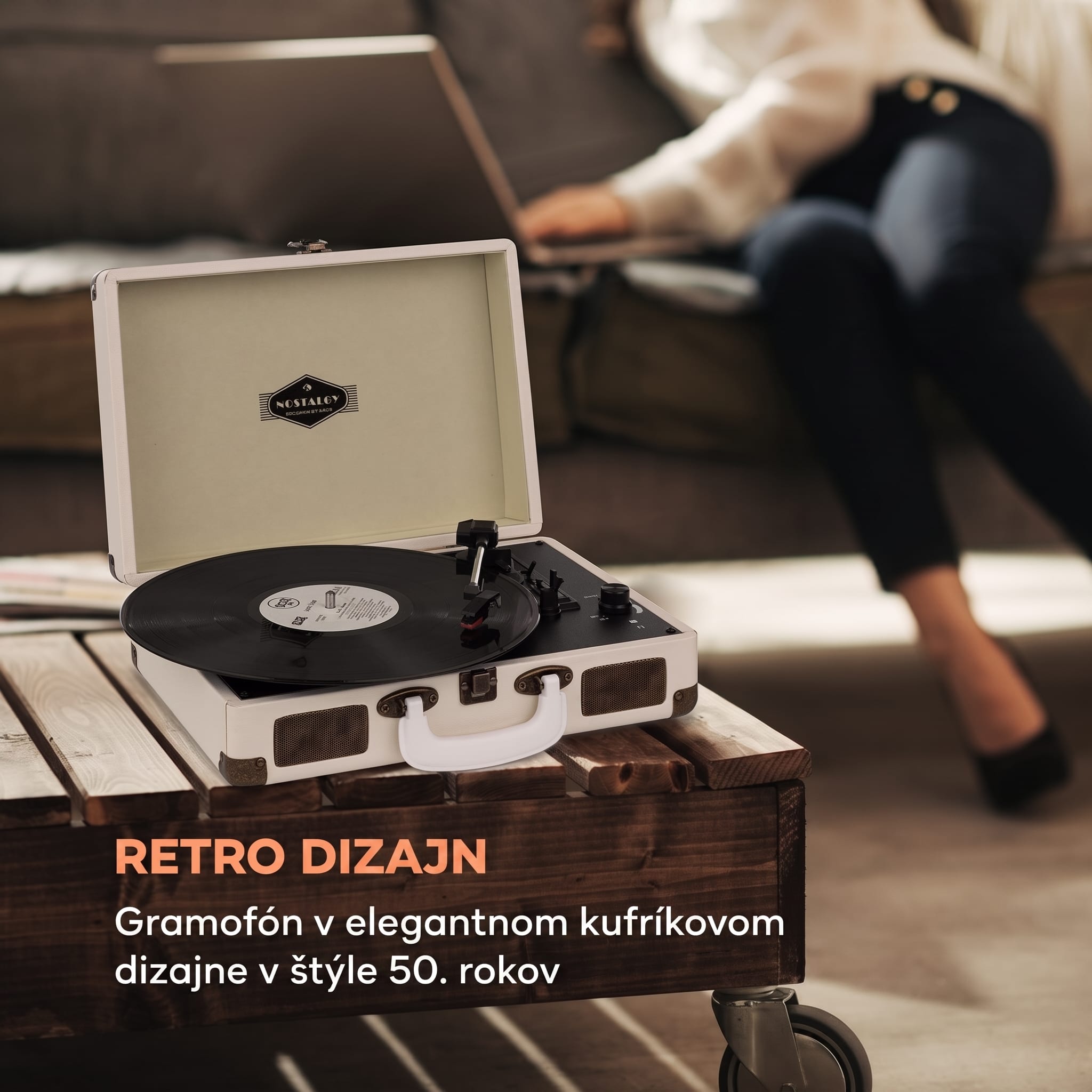 Auna Nostalgy by Peggy Sue retro gramofón platne USB AUX krémová/vzhľad mosadze – Obrázok 2