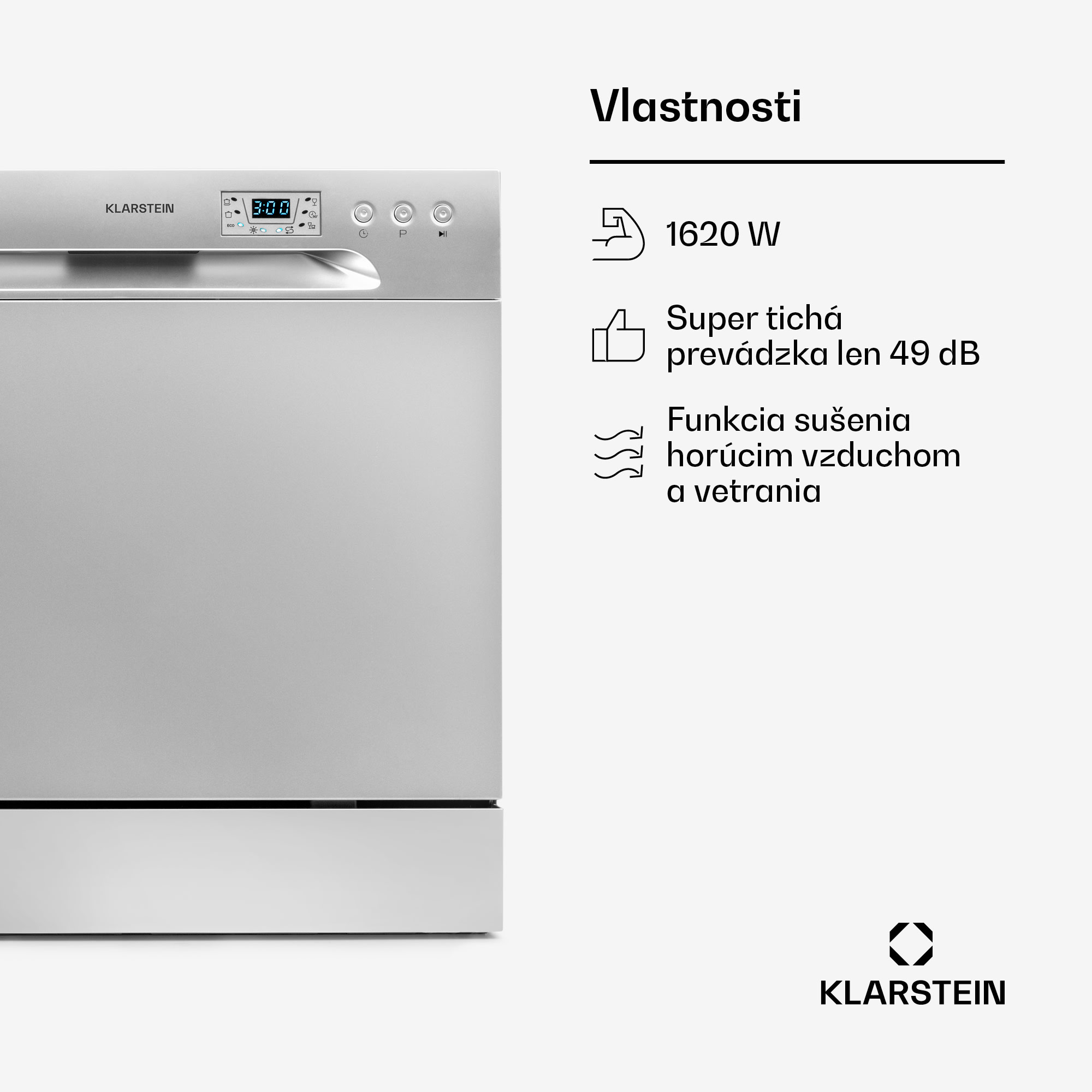 Klarstein Amazonia 8, umývačka riadu, 1620 W, na 8 súprav riadu, energet. trieda F, 49 dB – Obrázok 2