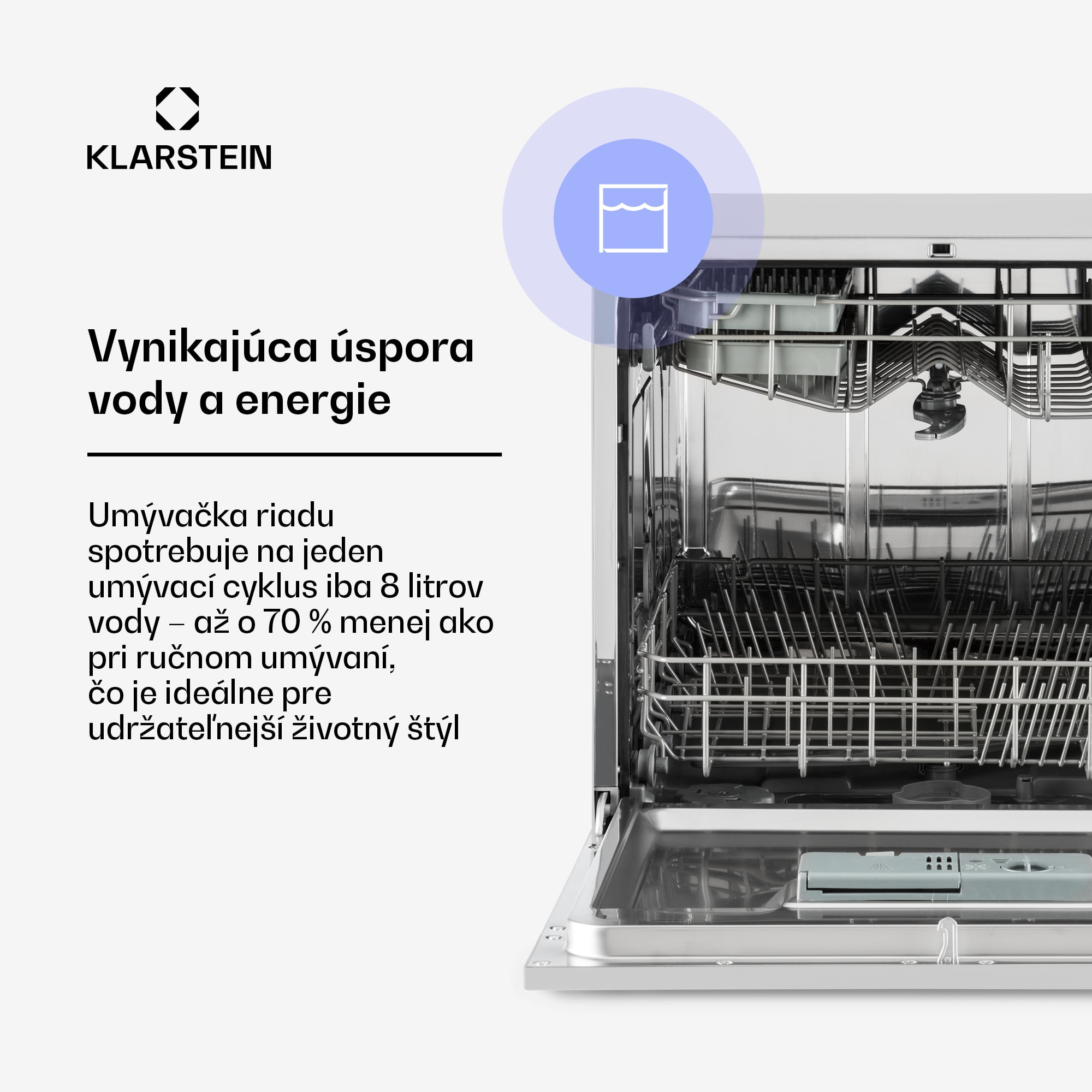 Klarstein Amazonia 8, umývačka riadu, 1620 W, na 8 súprav riadu, energet. trieda F, 49 dB – Obrázok 5