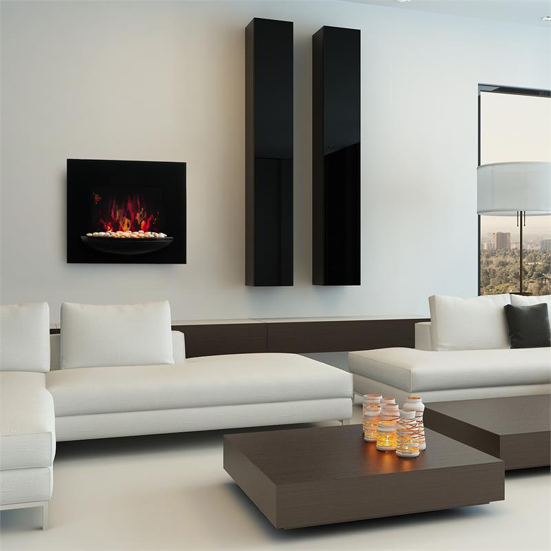 Klarstein Feuerschale, elektrický krb, 1800 W, nástenný, ilúzia plameňov, dekoračné kamene, čierny – Obrázok 2