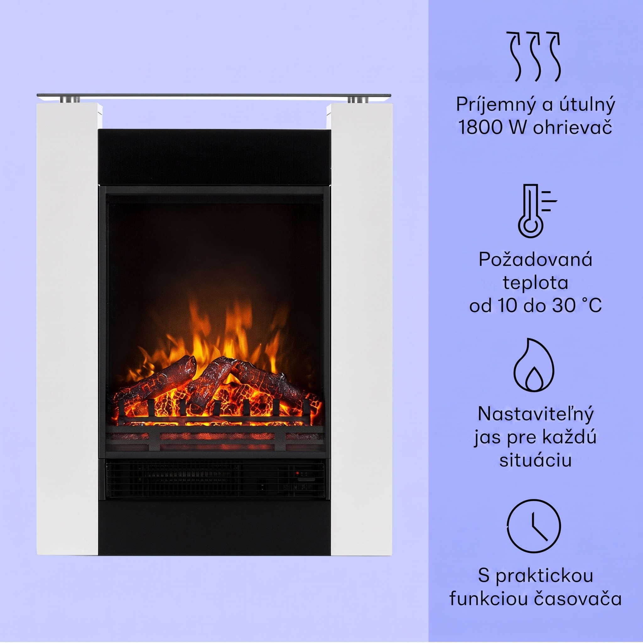Klarstein Studio-5, elektrický krb, teplovzdušný ventilátor, 900/1800 W, diaľkové ovládanie, biely – Obrázok 3