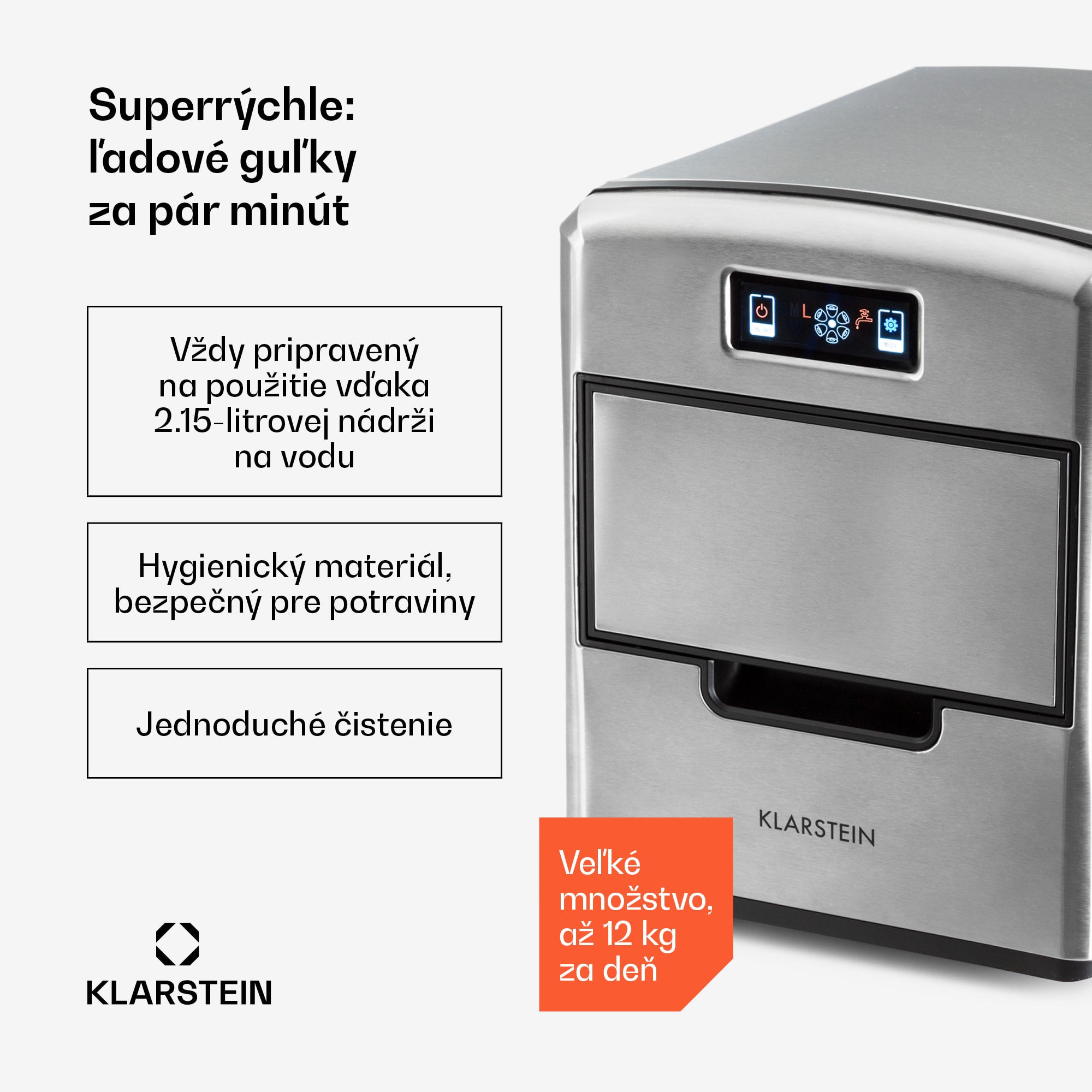 Klarstein Metropolitan, výrobník ľadu, 12 kg/24 h, digitálny displej