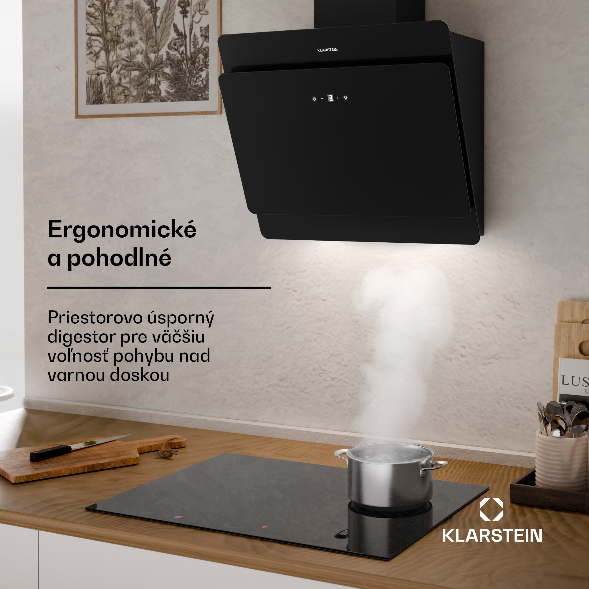 Klarstein Aurica 60, digestor, 60 cm, nástenný, 604 m³/h, LED, dotykové ovládanie, sklo, čierny – Obrázok 2