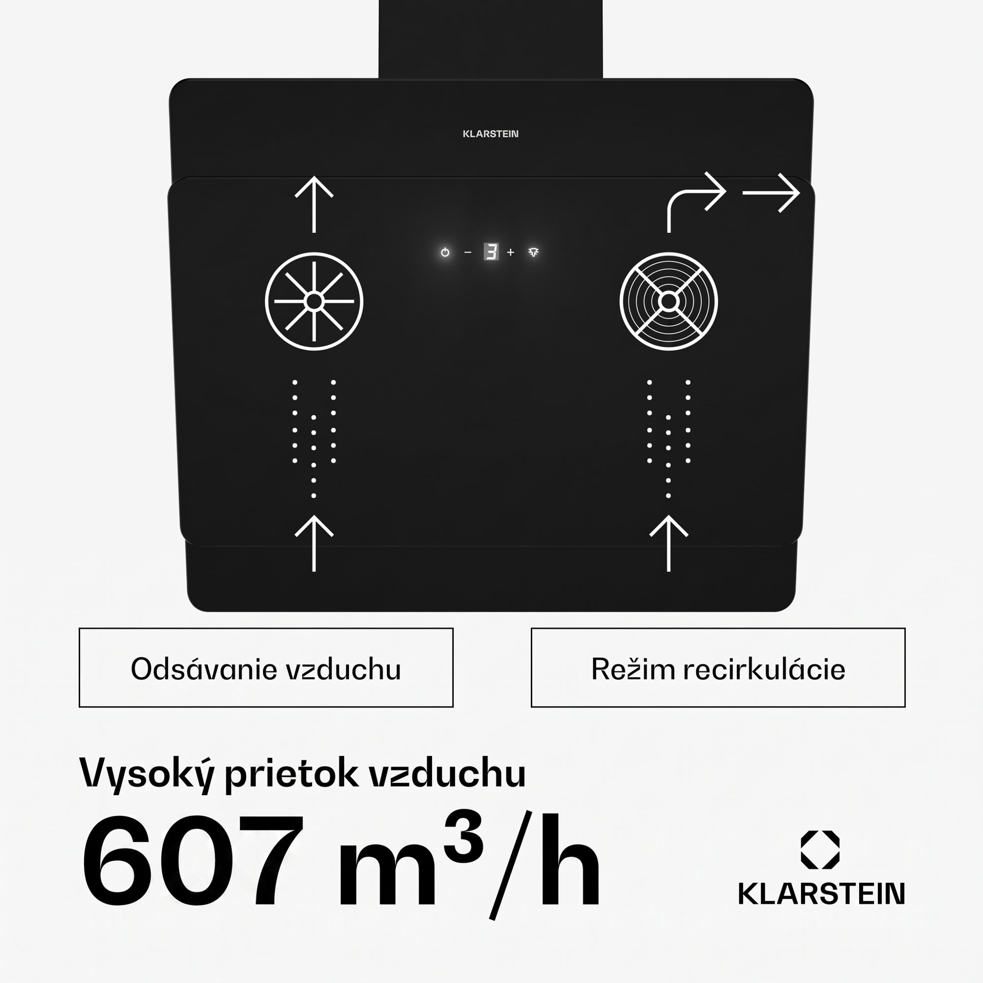Klarstein Aurica 60, digestor, 60 cm, nástenný, 604 m³/h, LED, dotykové ovládanie, sklo, čierny – Obrázok 3