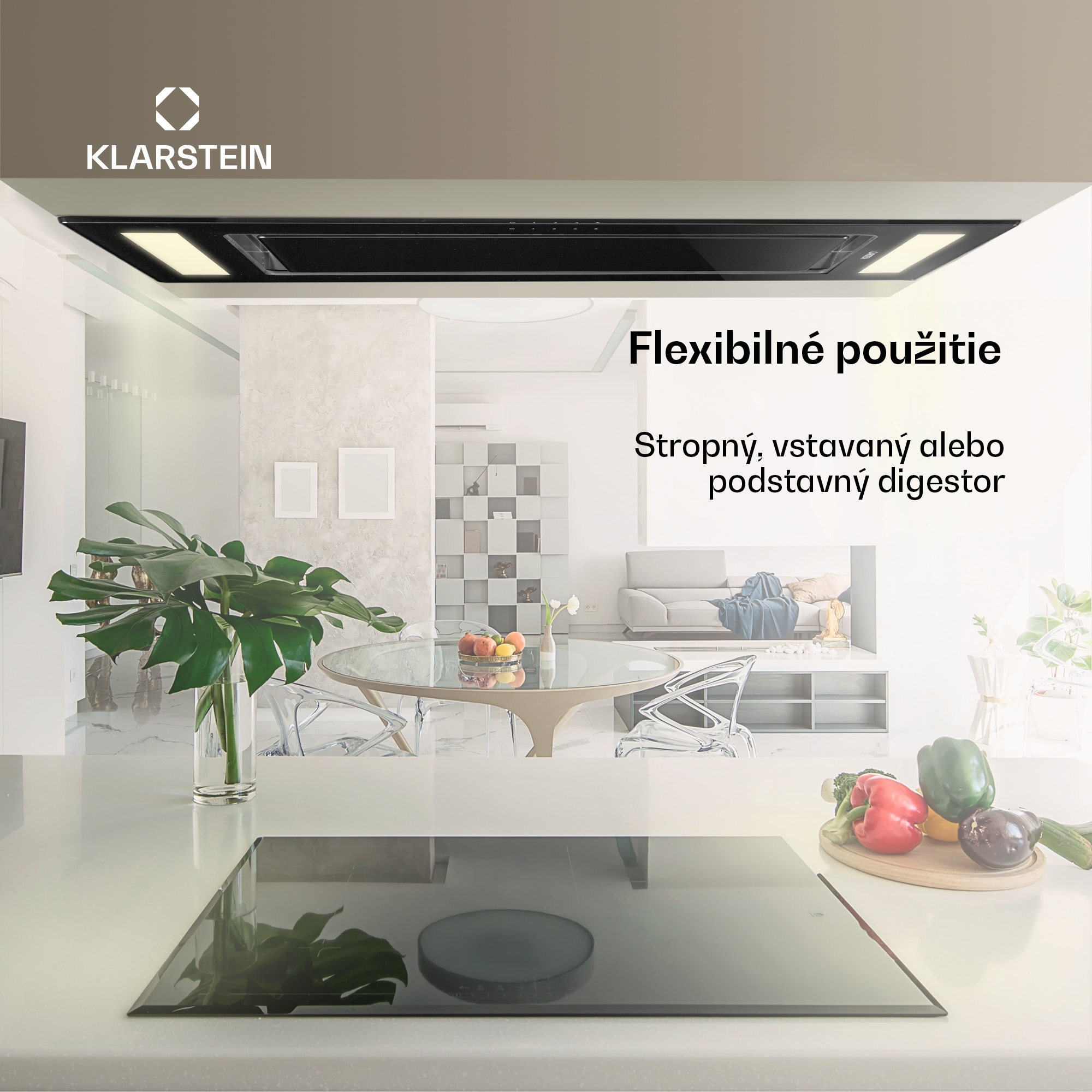 Klarstein Remy, digestor, 90 cm, stropný, 630 m³/h, diaľkové ovládanie, čierny – Obrázok 2