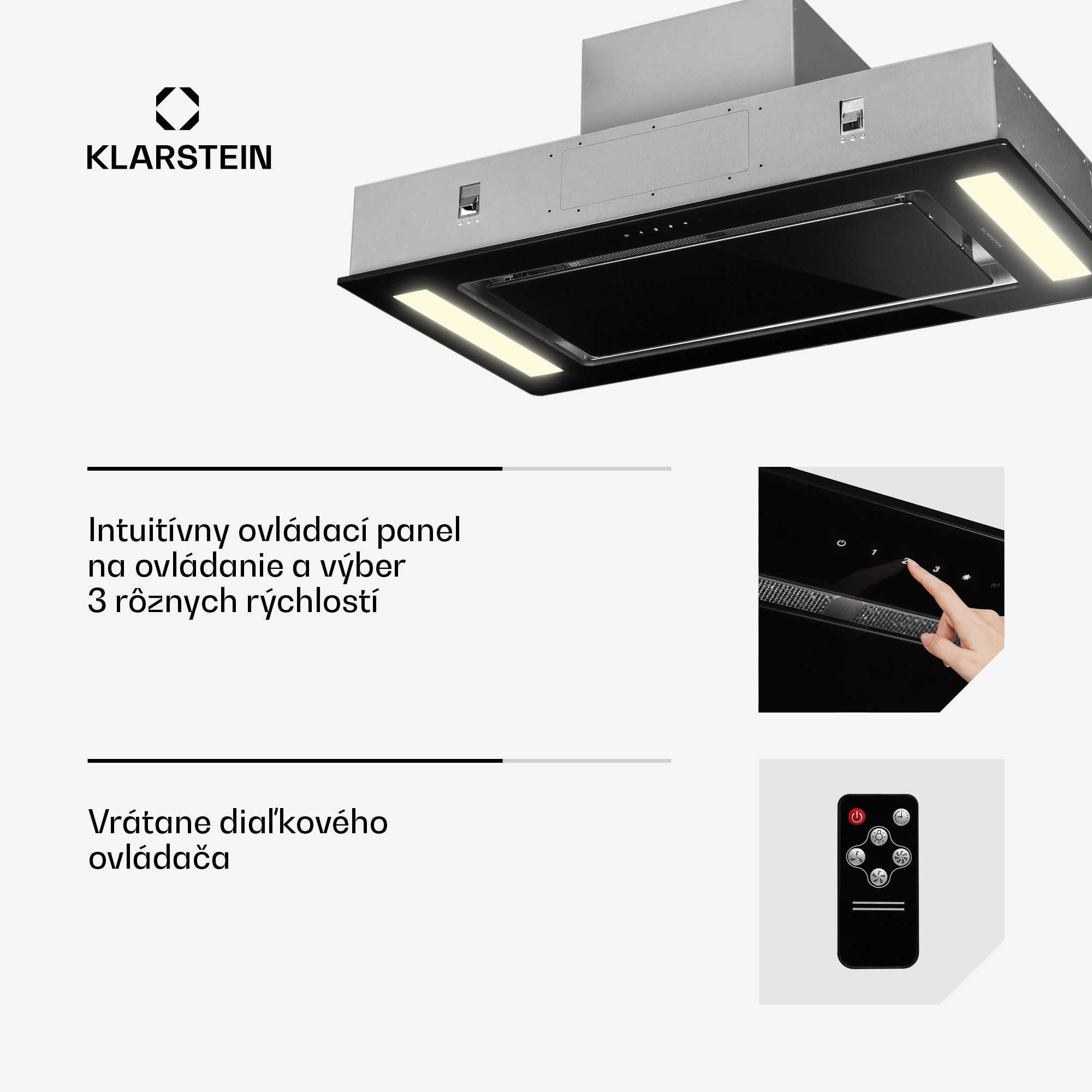 Klarstein Remy, digestor, 90 cm, stropný, 630 m³/h, diaľkové ovládanie, čierny – Obrázok 5