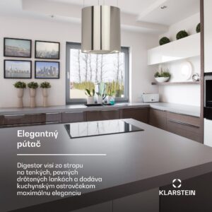 Klarstein Barett, digestor, 35 cm, ostrovčekový, 522 m³/h, LED, filter s aktívnym uhlím, nehrdzavejúca oceľ
