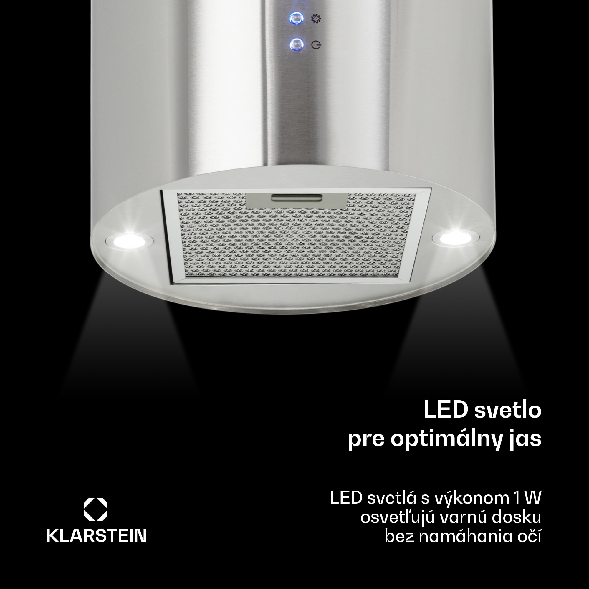 Klarstein Odsávač pár Barett v ostrovnom vyhotovení, Ø35 cm, recirkulačný režim, 522 m³/h, LED osvetlenie, filter s aktívnym uhlím – Obrázok 3