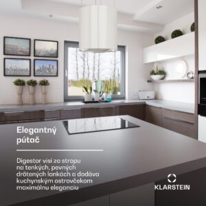 Klarstein Barett, digestor, 35 cm, ostrovčekový, 522 m³/h, LED, filter s aktívnym uhlím, biely