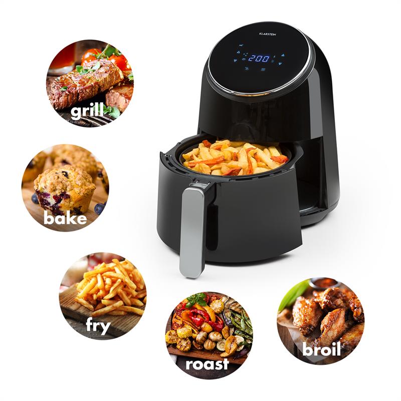 Klarstein AirVital, teplovzdušná fritéza, 1300 W, 2,5 l, nepriľnavý povrch CeraPlus, dotykové ovládanie, čierna – Obrázok 2