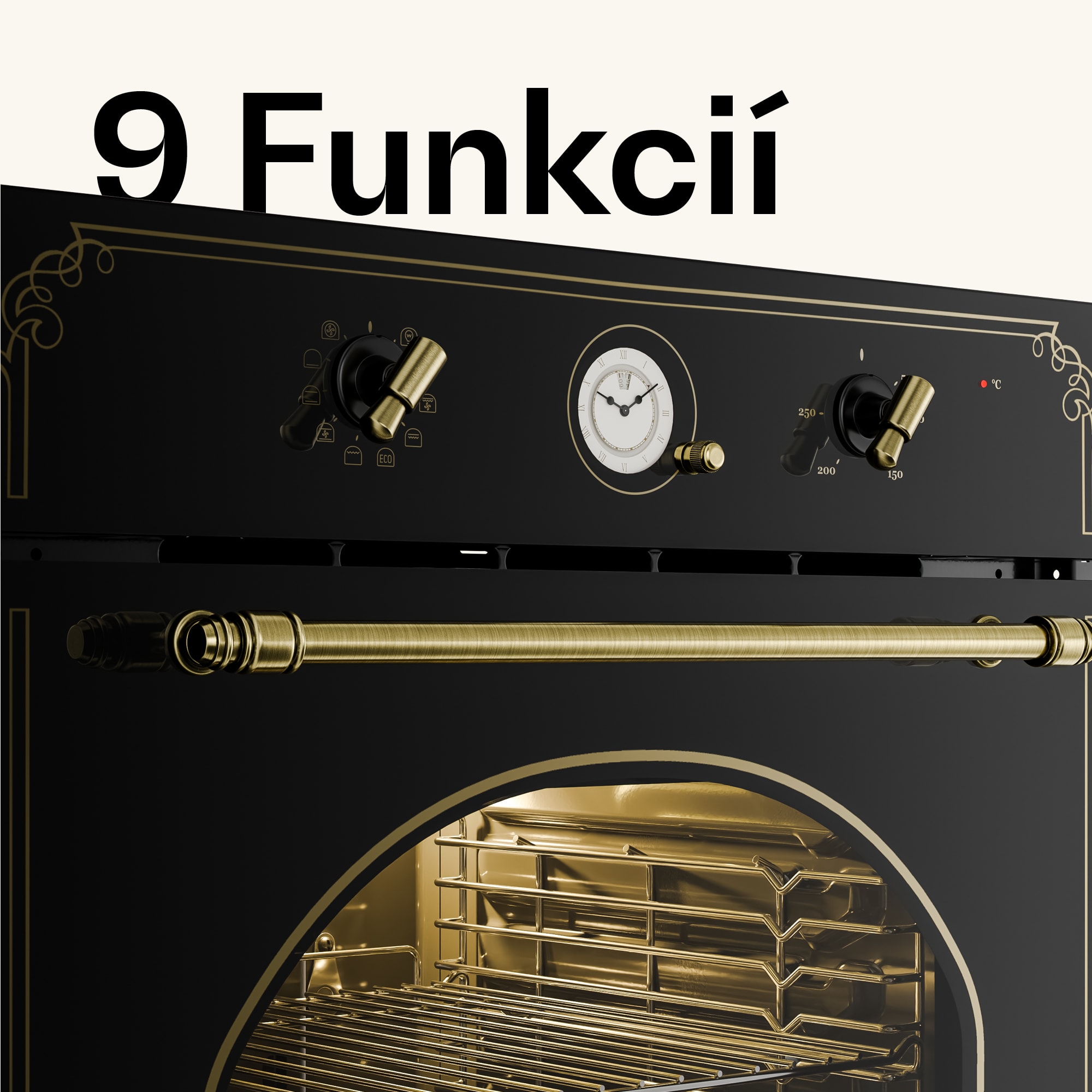 Klarstein Victoria, vstavaná rúra, retro vzhľad, 9 funkcií, 50 – 250 °C, čierna – Obrázok 3