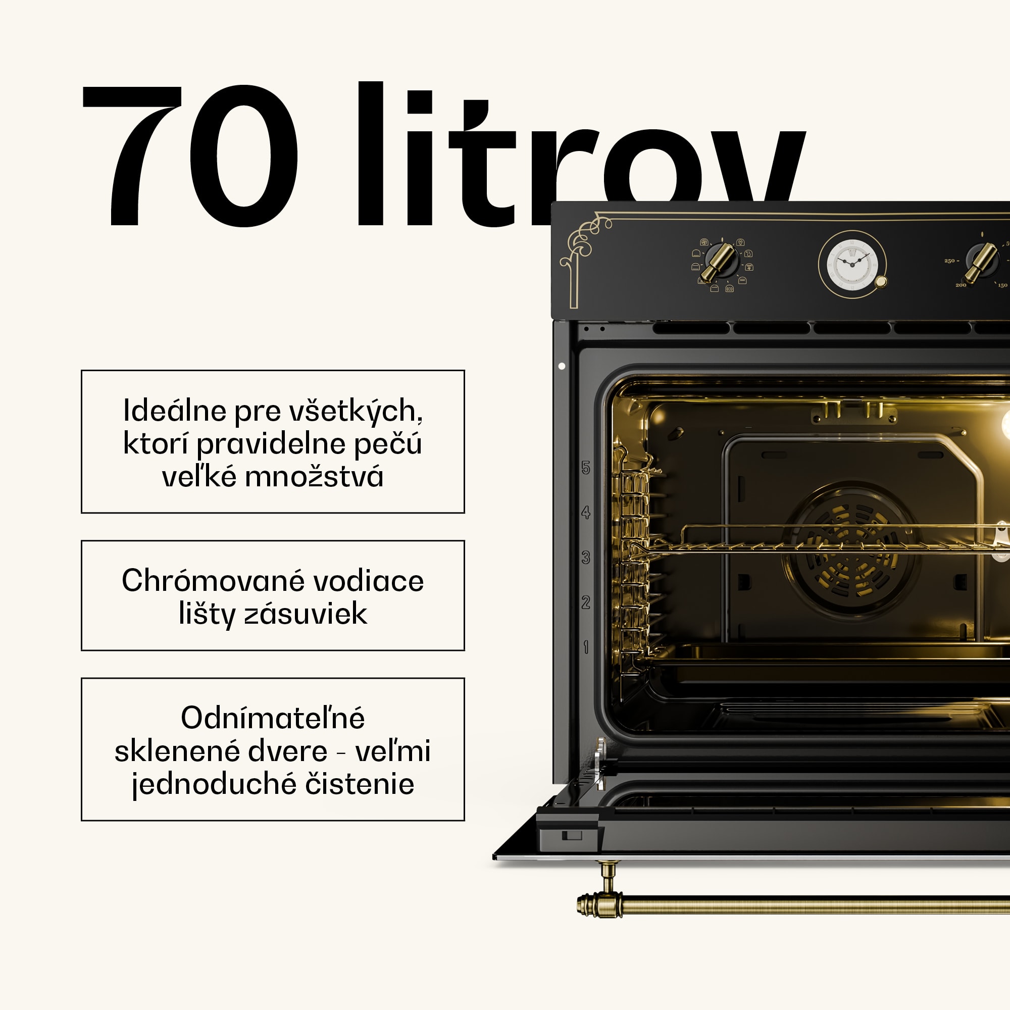 Klarstein Victoria, vstavaná rúra, retro vzhľad, 9 funkcií, 50 – 250 °C, čierna – Obrázok 5