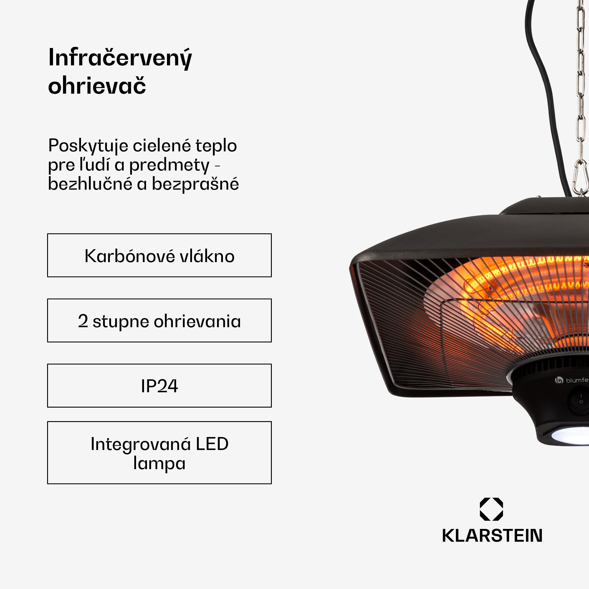Blumfeldt Heat Square, infračervený ohrievač, 1000 / 2000 W, uhlíkové výhrevné teleso, IP24, LED – Obrázok 2
