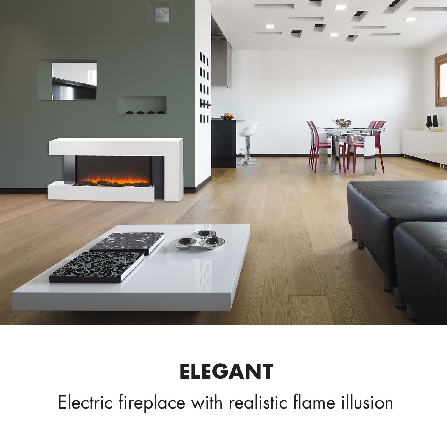 Klarstein Studio Light & Fire 2, elektrický krb, 1000/2000 W, MDF, diaľkové ovládanie, biely – Obrázok 2