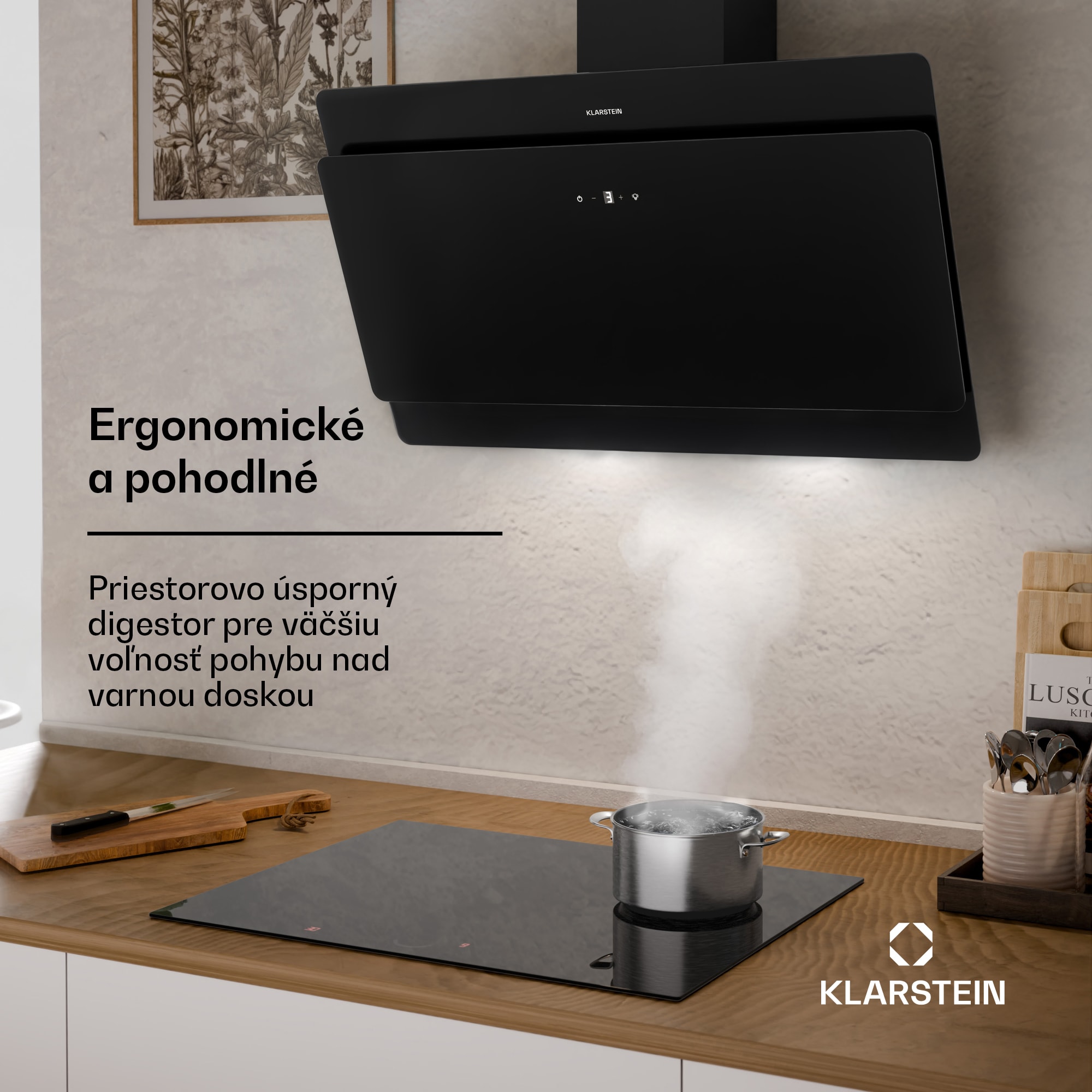 Klarstein Aurica 90, digestor, 90 cm, nástenný, 607 m³/h, LED, dotykové ovládanie, sklo, čierny