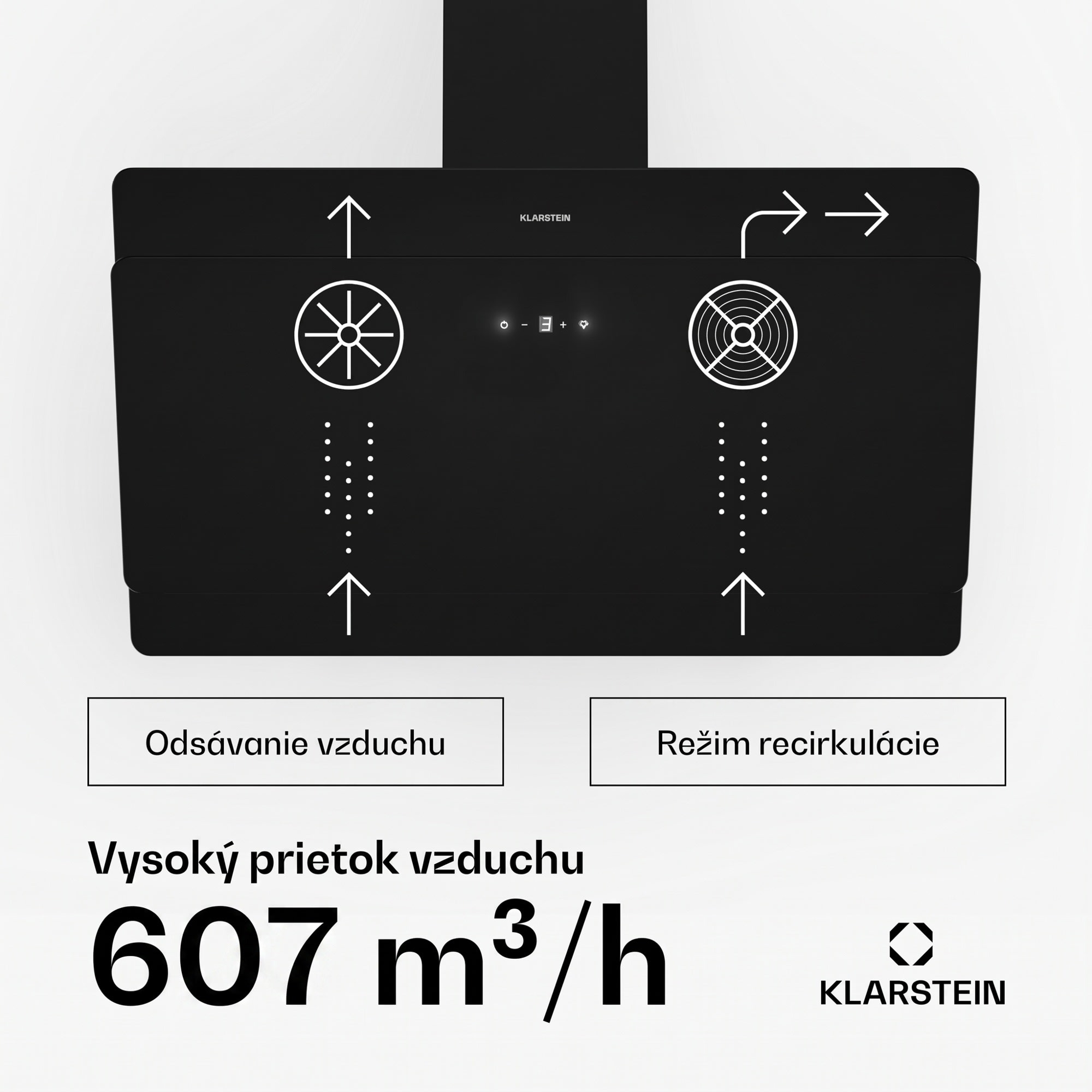 Klarstein Aurica 90, digestor, 90 cm, nástenný, 607 m³/h, LED, dotykové ovládanie, sklo, čierny – Obrázok 2