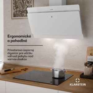 Klarstein Aurica 90, digestor, 90 cm, nástenný, 607 m³/h, LED, dotykové ovládanie, sklo, biely