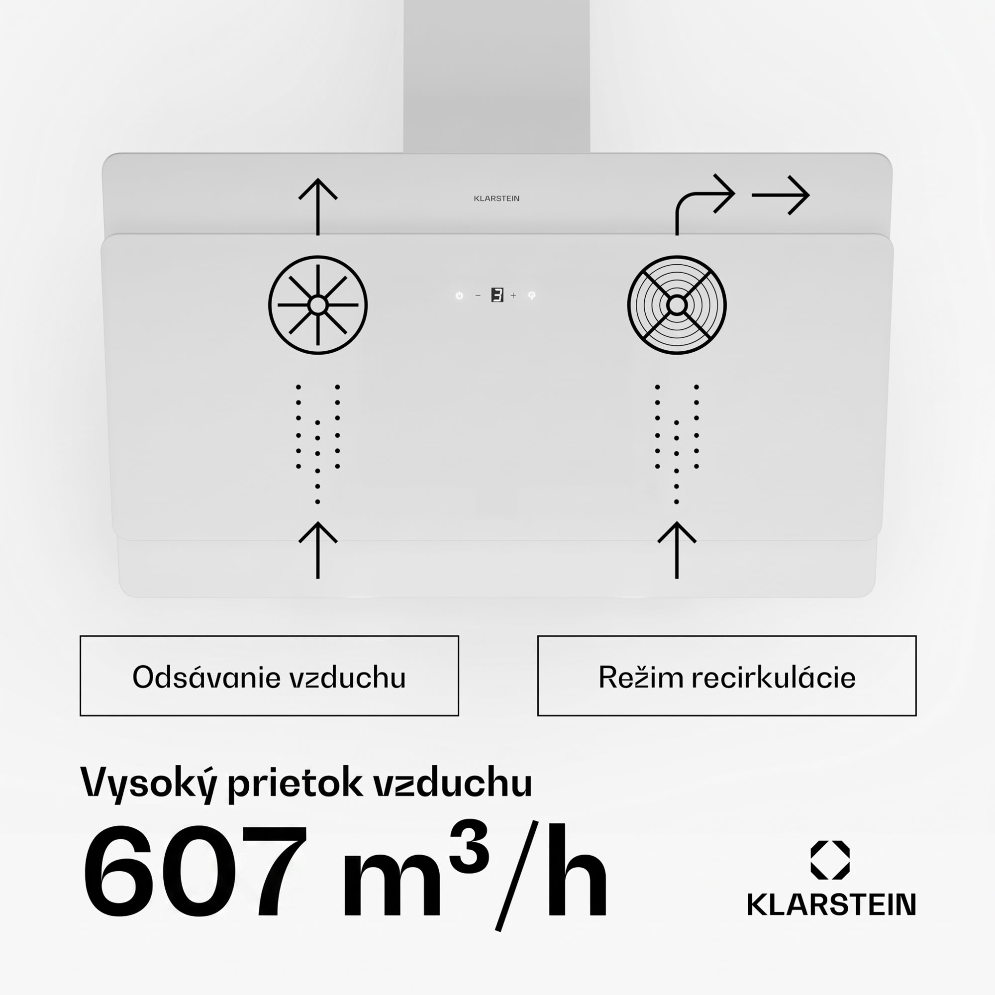 Klarstein Aurica 90, digestor, 90 cm, nástenný, 607 m³/h, LED, dotykové ovládanie, sklo, biely – Obrázok 2