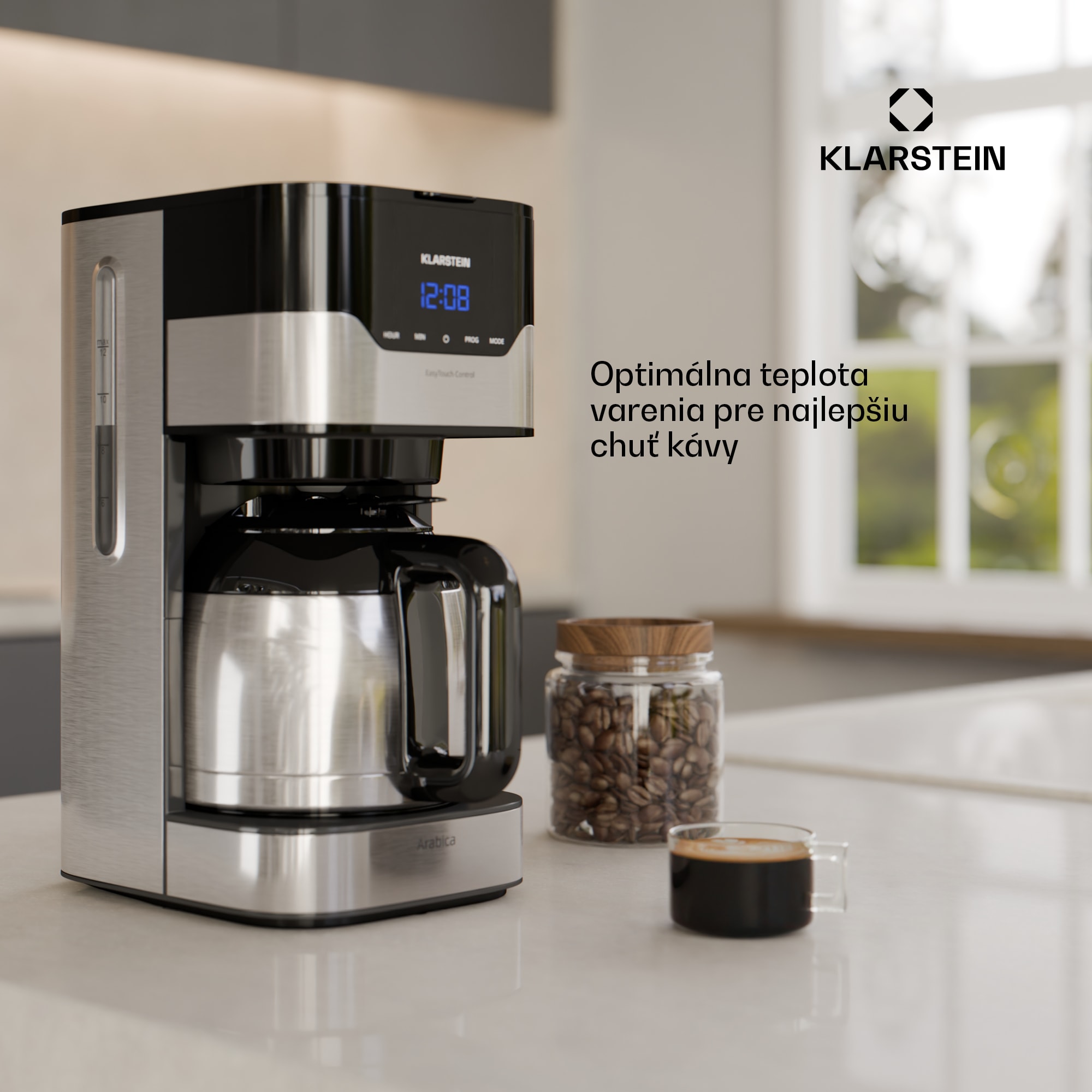 Klarstein Arabica 1.2, kávovar, 1,2 l, EasyTouch Control, strieborný – Obrázok 2