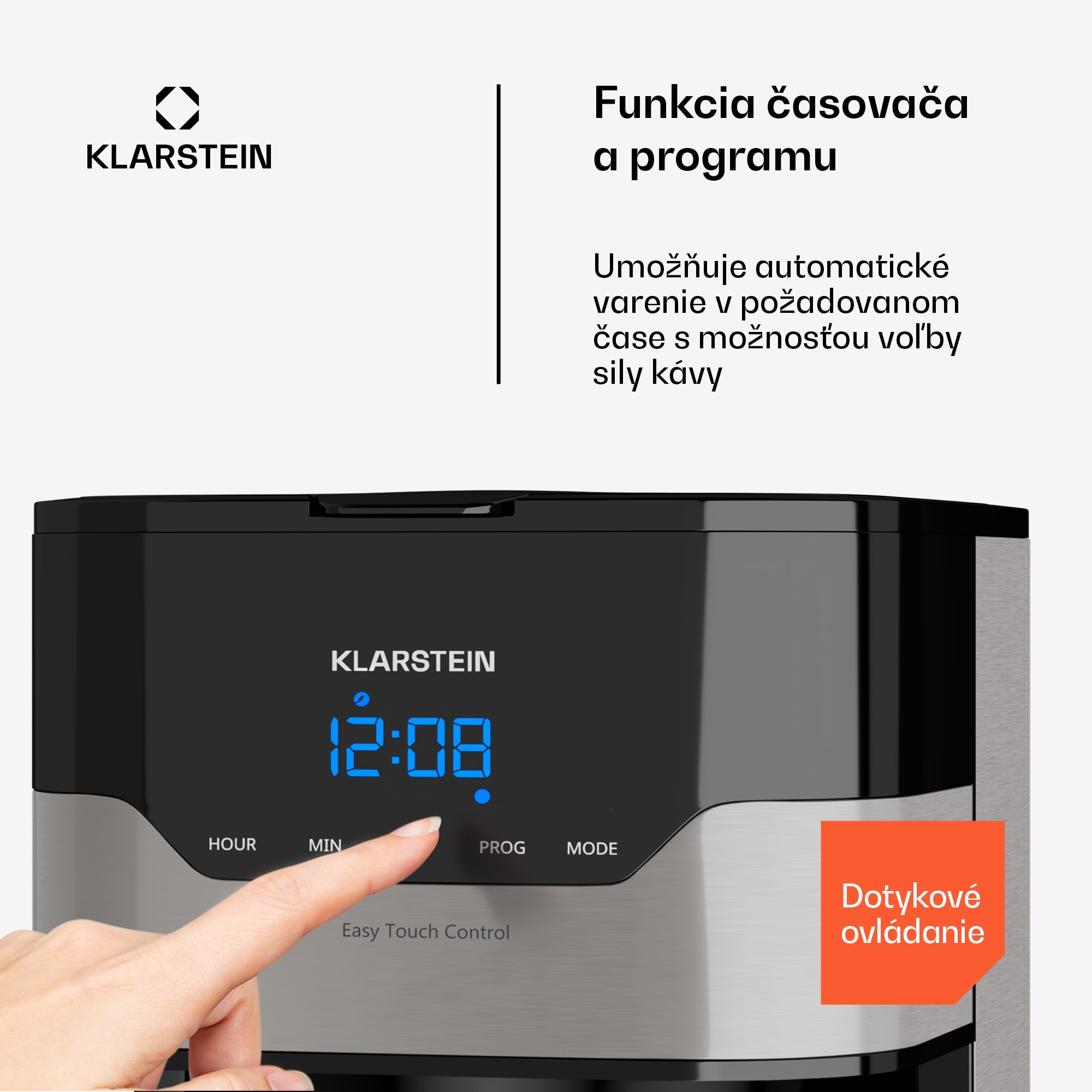 Klarstein Arabica 1.2, kávovar, 1,2 l, EasyTouch Control, strieborný – Obrázok 4