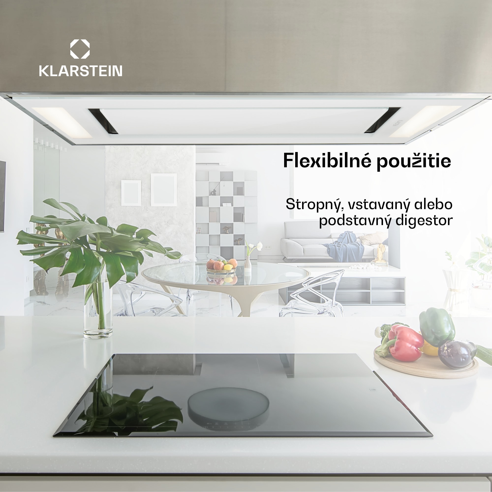 Klarstein Remy, digestor, 90 cm, stropný, 630 m³/h, diaľkové ovládanie, biely – Obrázok 2