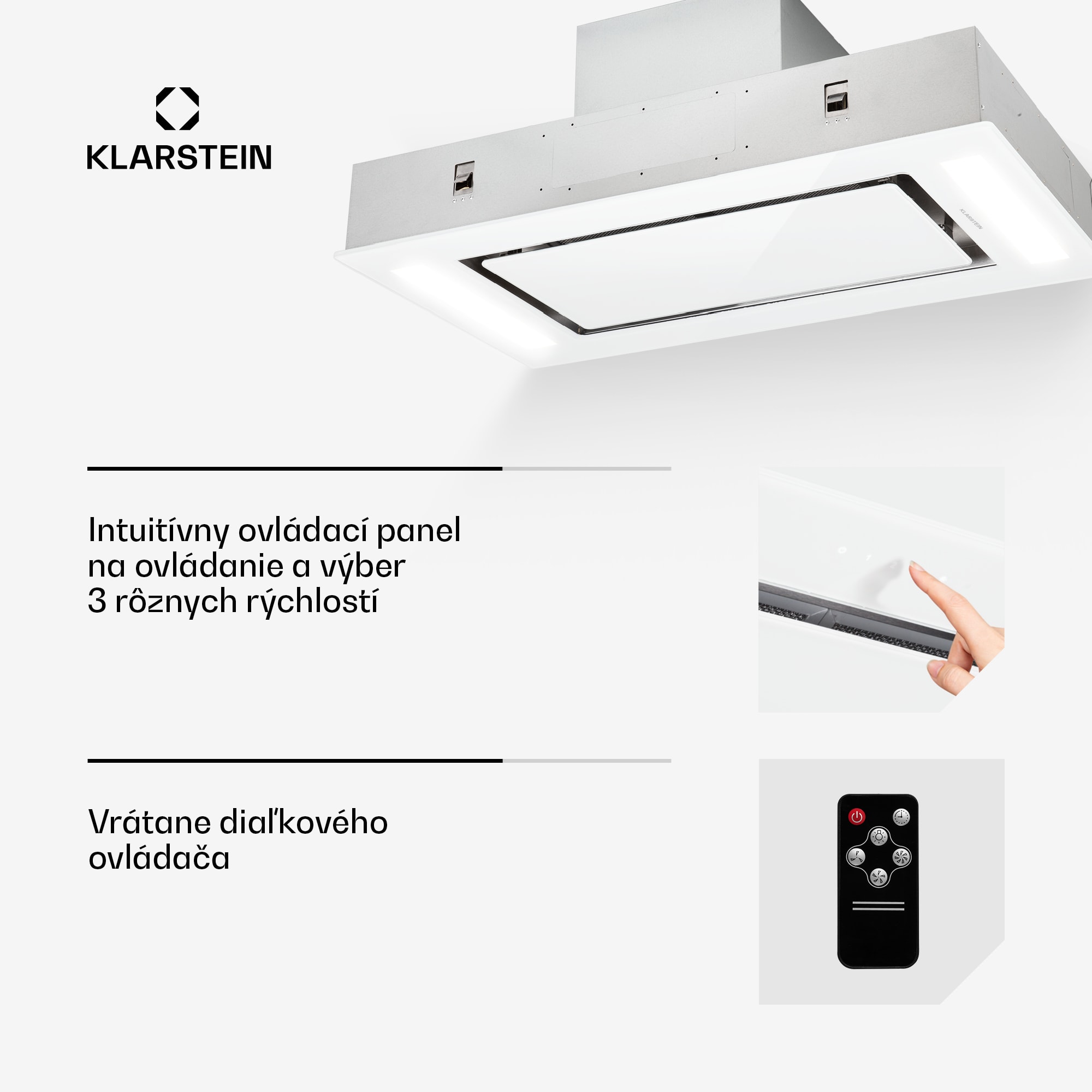 Klarstein Remy, digestor, 90 cm, stropný, 630 m³/h, diaľkové ovládanie, biely – Obrázok 5