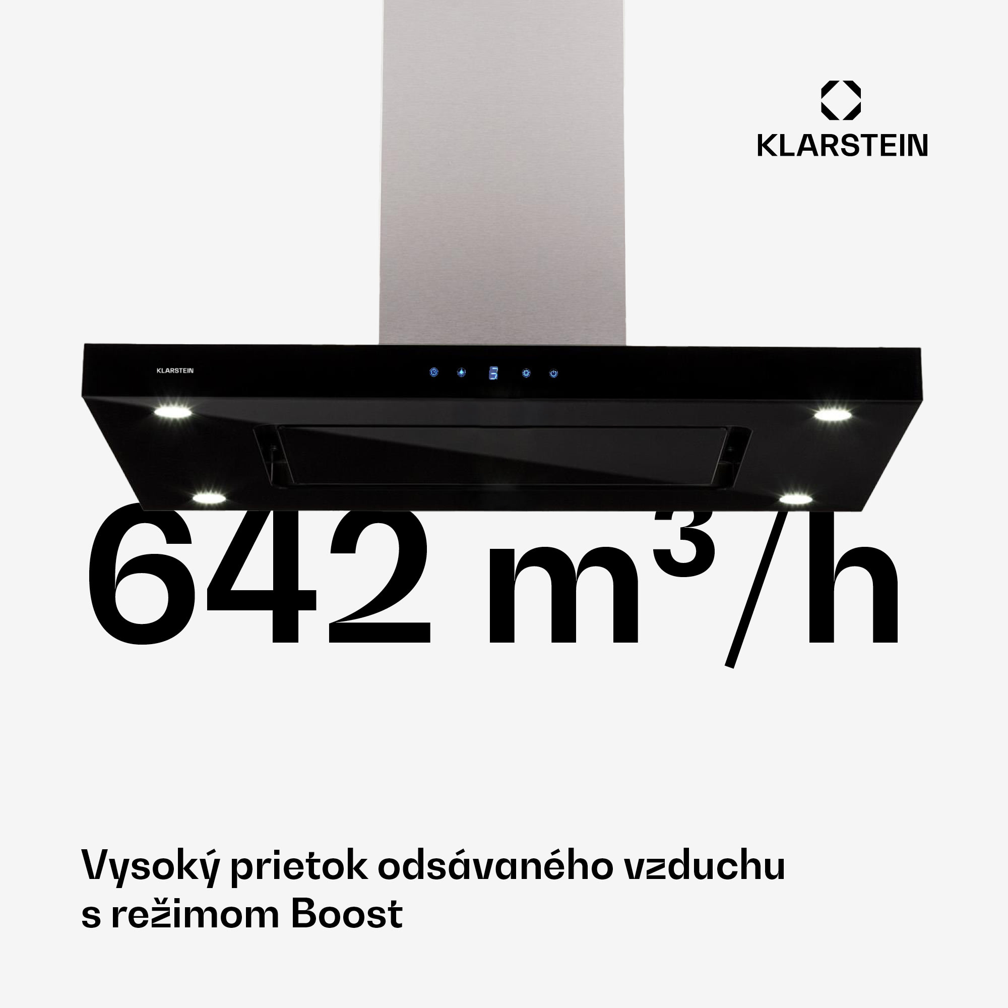 Klarstein Valeria ostrovný digestor 90 cm 642 m³/h odsávanie Touch LED sklo nerez – Obrázok 3