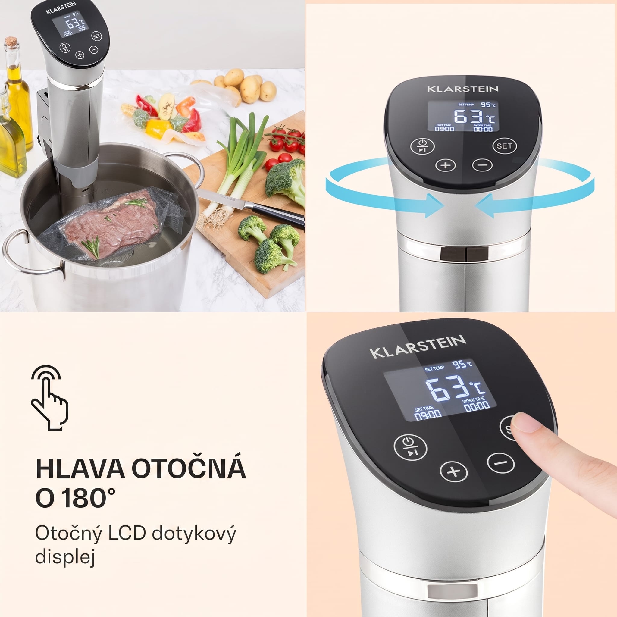 Klarstein Quickstick Flex 1300W 3D cirkulácia 0-95 °C IPX7 časovač strieborný – Obrázok 4