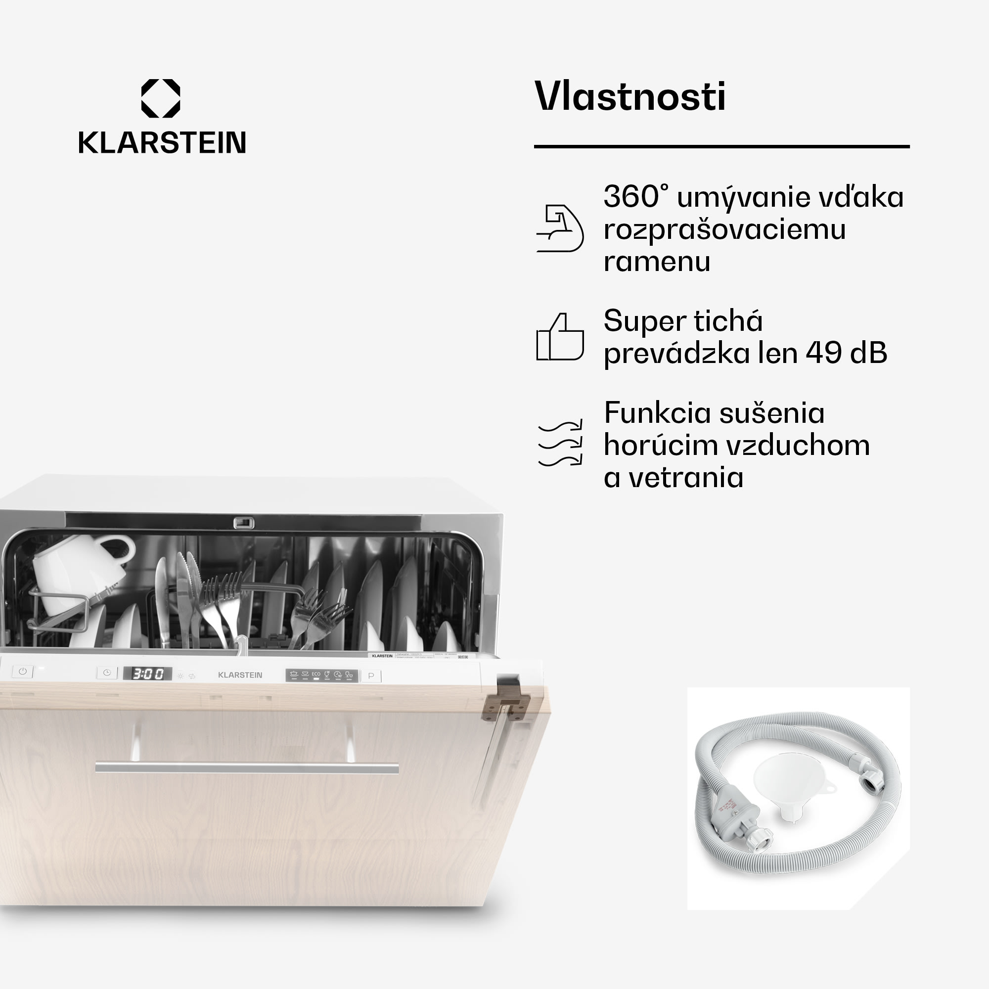 Klarstein Amazonia 6 Secret, vstavaná umývačka riadu, 6 programov, biela – Obrázok 2