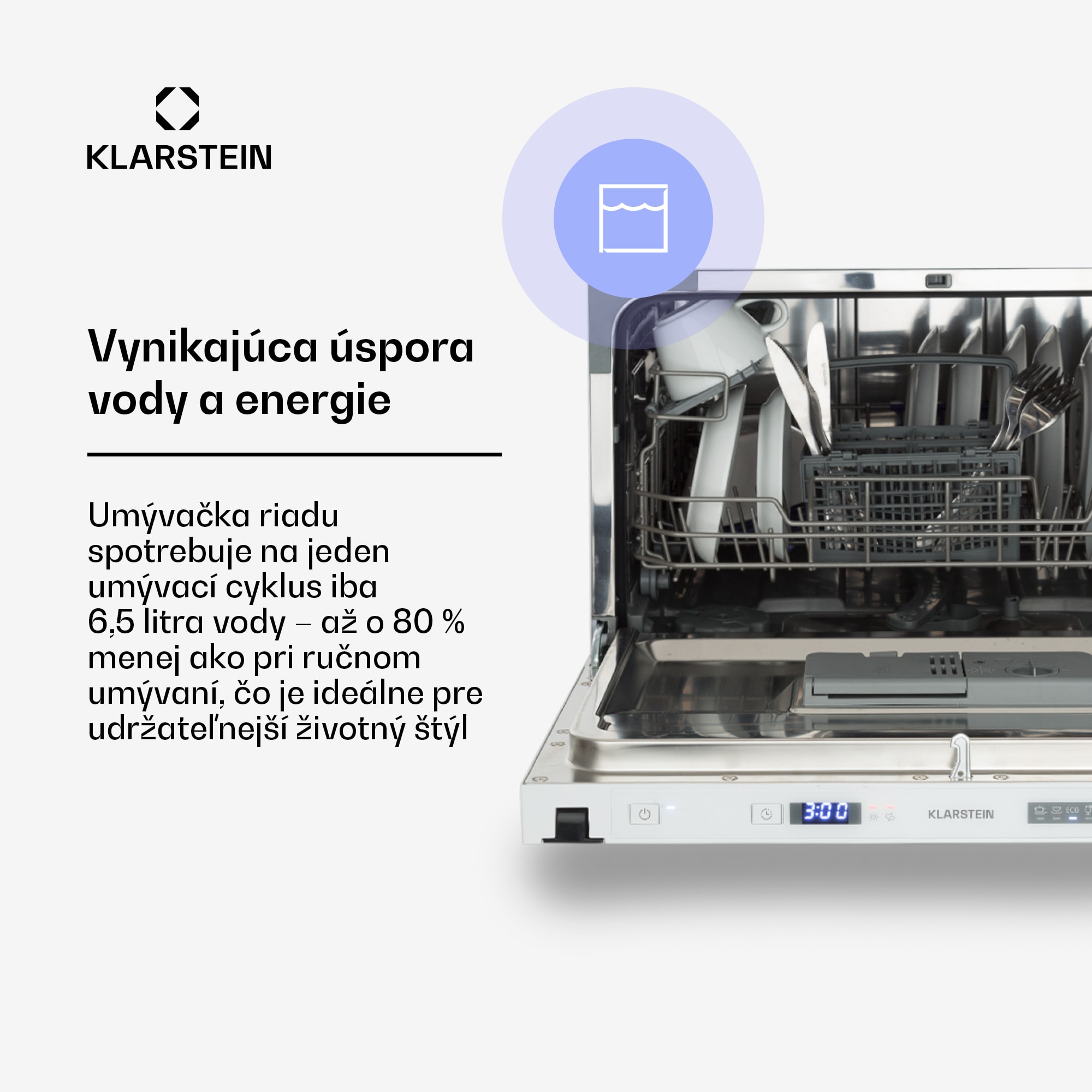 Klarstein Amazonia 6 Secret, vstavaná umývačka riadu, 6 programov, biela – Obrázok 5
