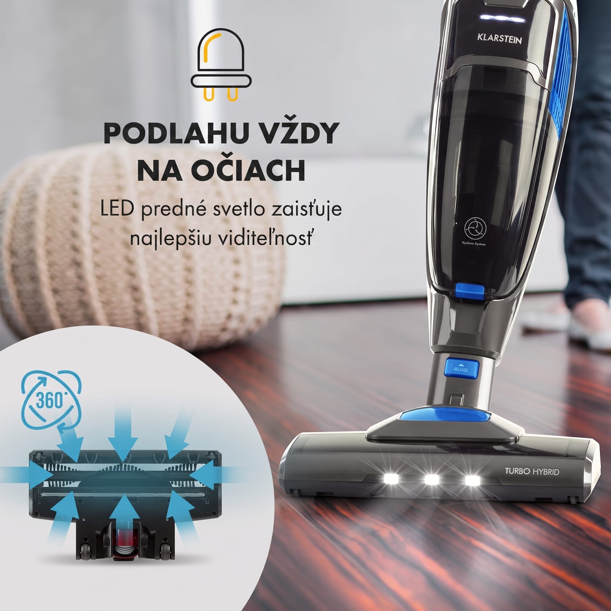 Klarstein TurboHybrid, vysávač, podlahový a ručný vysávač, antracitovo/modrý – Obrázok 2