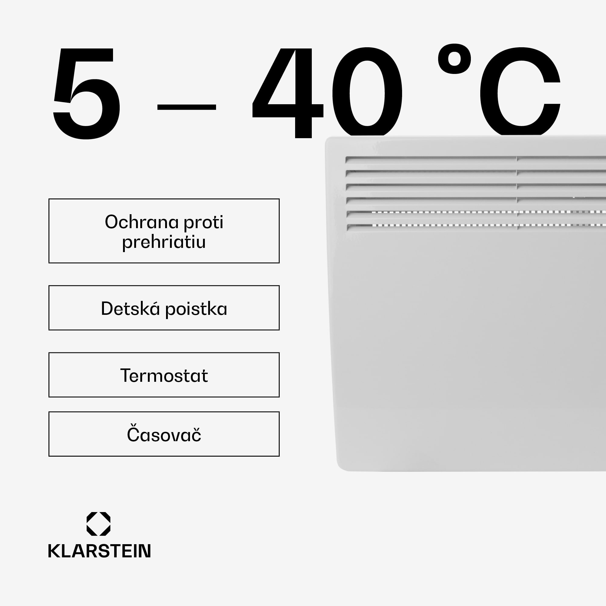 Klarstein Hot Spot Slimcurve, konvektor, ohrievač, 80 x 40 cm, 20 m², 2000 W, 5 - 40 °C, IP24, biely – Obrázok 3