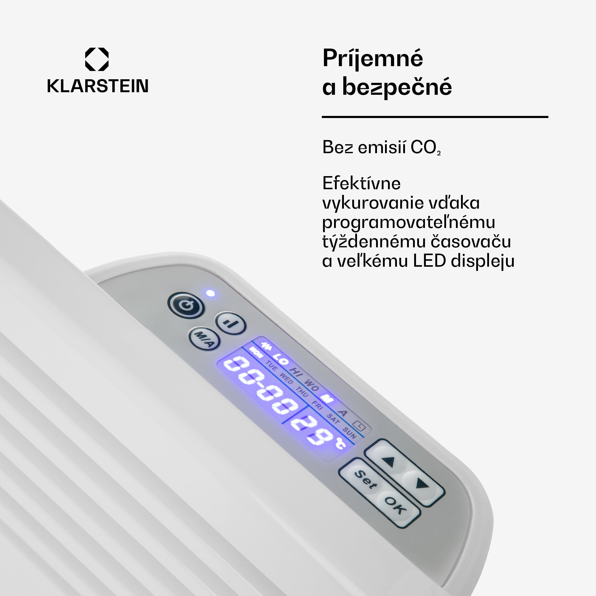 Klarstein Hot Spot Slimcurve, konvektor, ohrievač, 80 x 40 cm, 20 m², 2000 W, 5 - 40 °C, IP24, biely – Obrázok 4