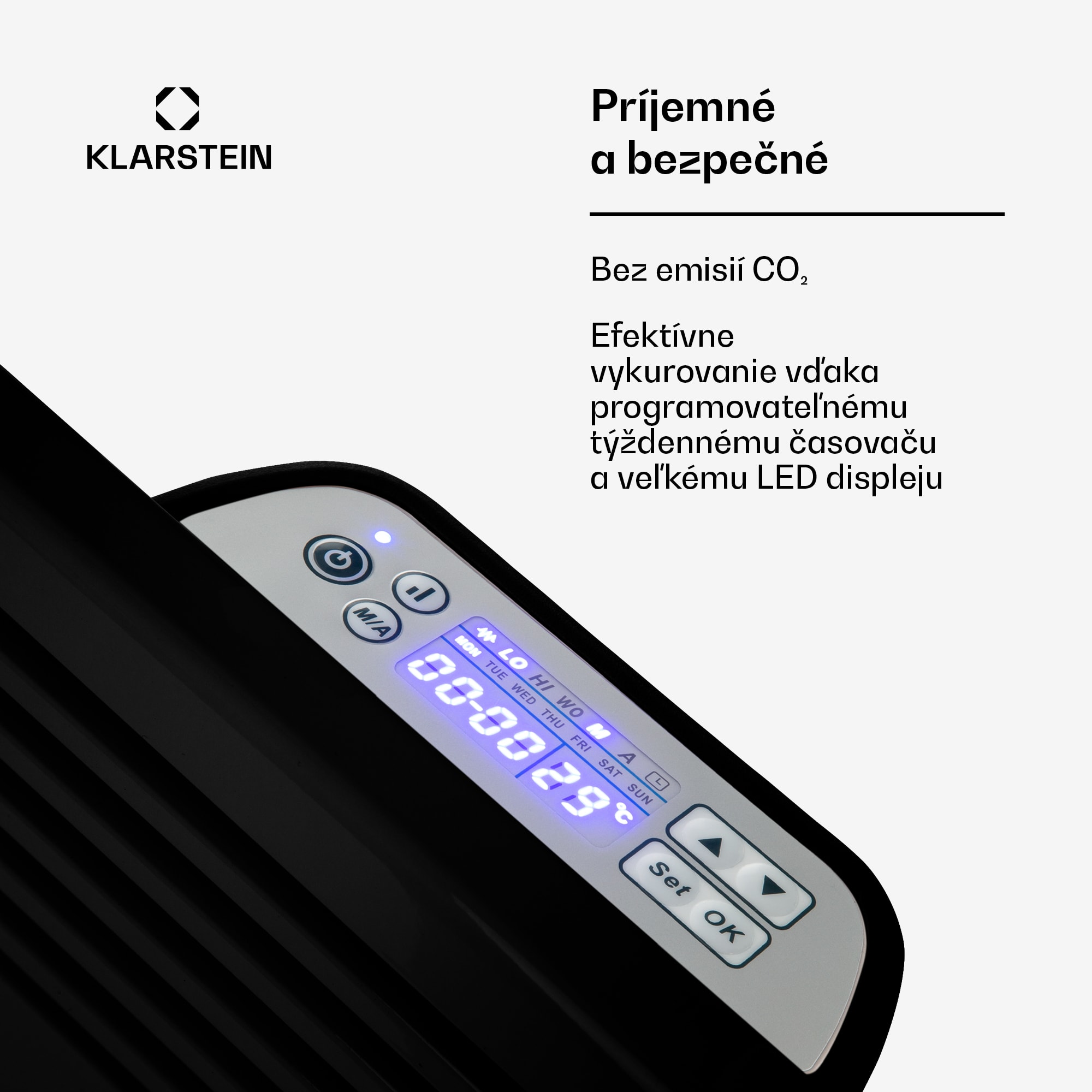 Klarstein Hot Spot Slimcurve, konvektor, ohrievač, 80 x 40 cm, 20 m², 2000 W, 5 - 40 °C, IP24, čierny – Obrázok 3