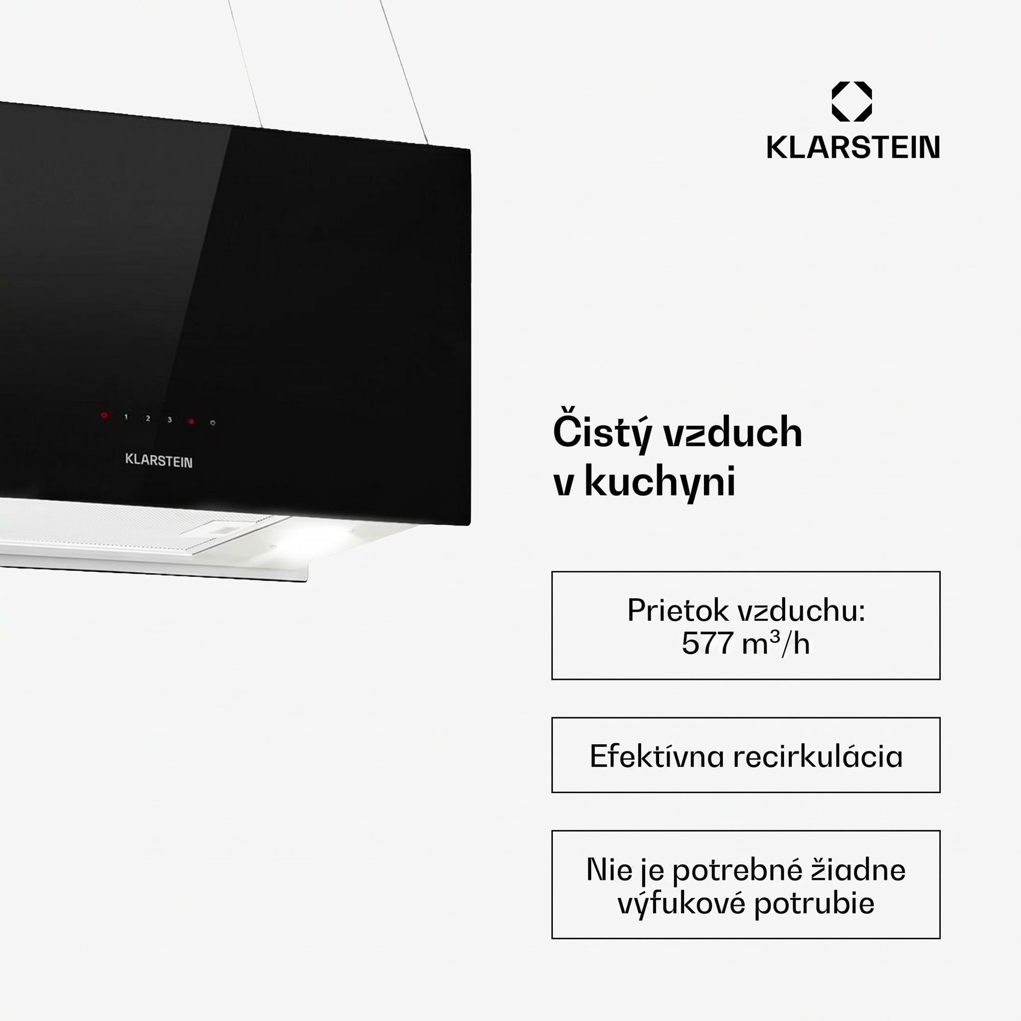 Klarstein Kronleuchter L, digestor, 60 cm, ostrovčekový, 577 m³/h, dotykové ovládanie, LED, čierny – Obrázok 3